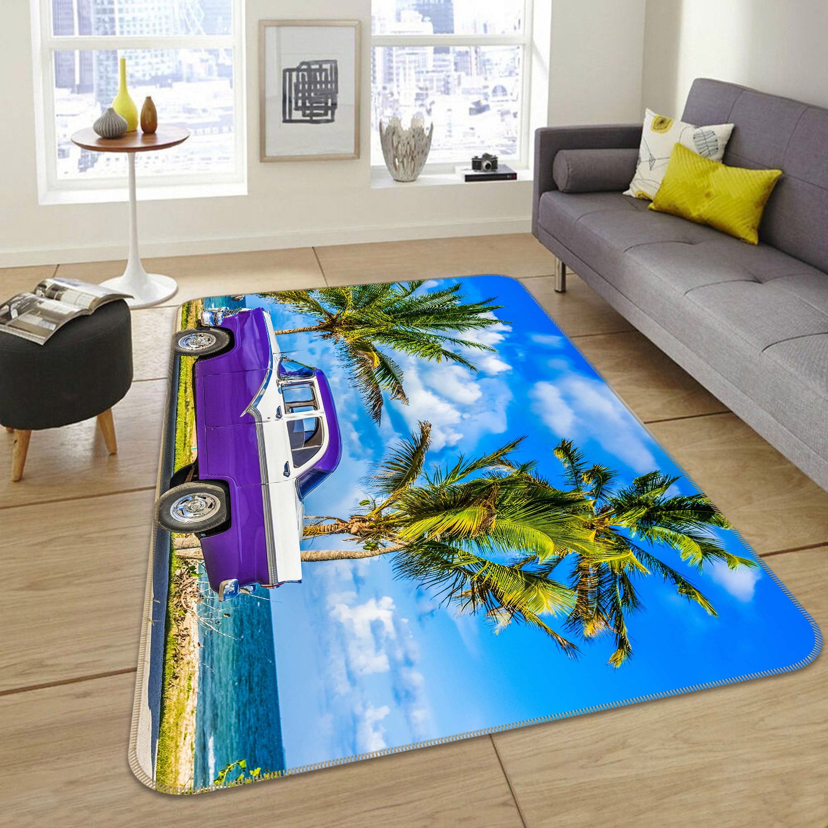 3D Coconut Tree Purple Car 68026 Vehicle Non Slip Rug Mat