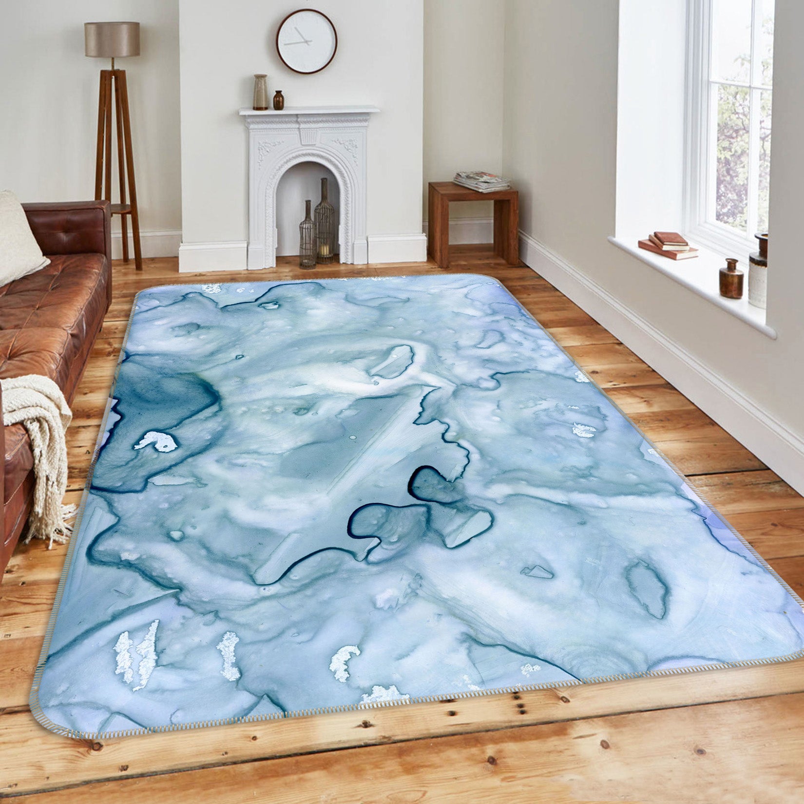 3D Light Blue Pattern 27148 Non Slip Rug Mat
