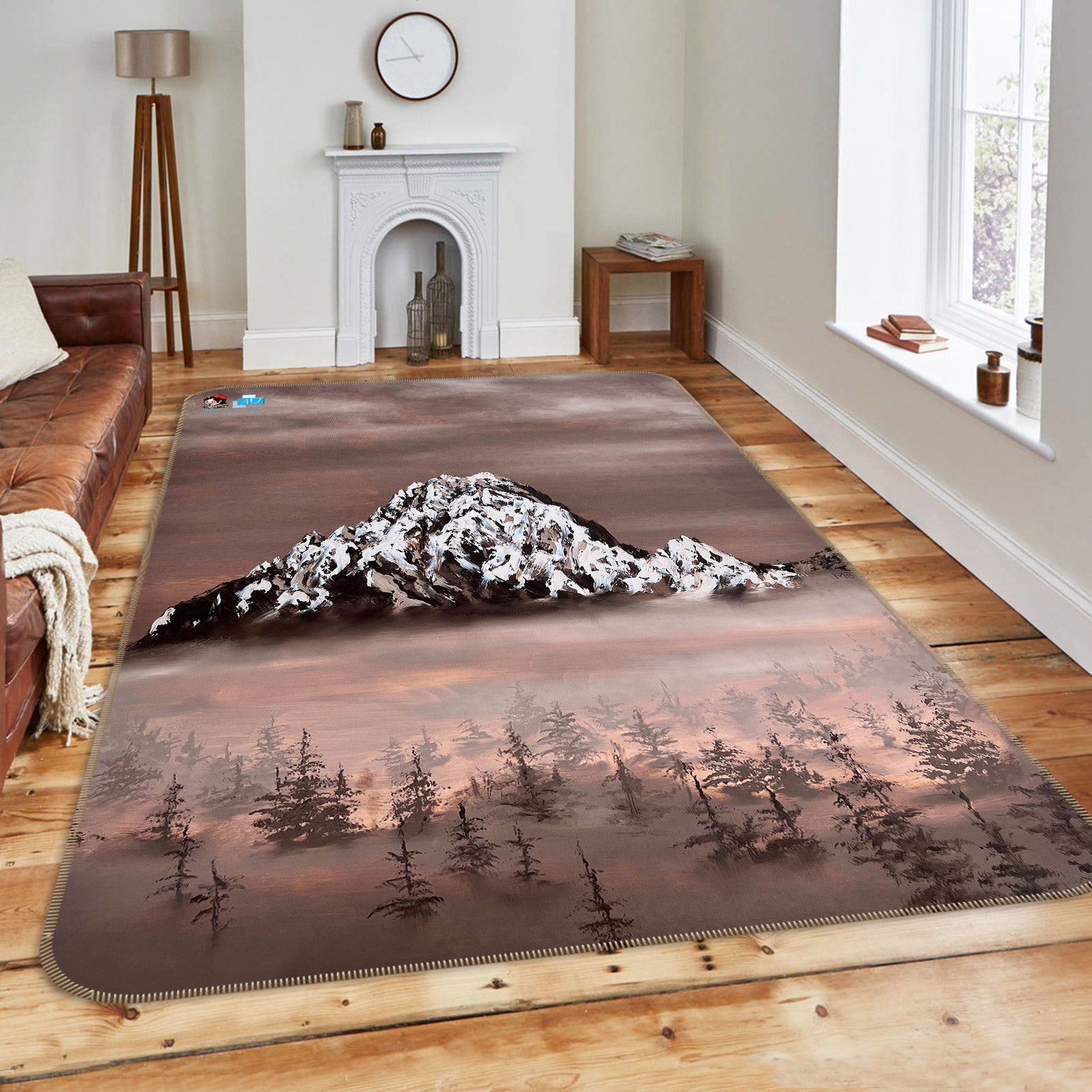 3D Fog Forest Snow Mountain 9716 Marina Zotova Rug Non Slip Rug Mat