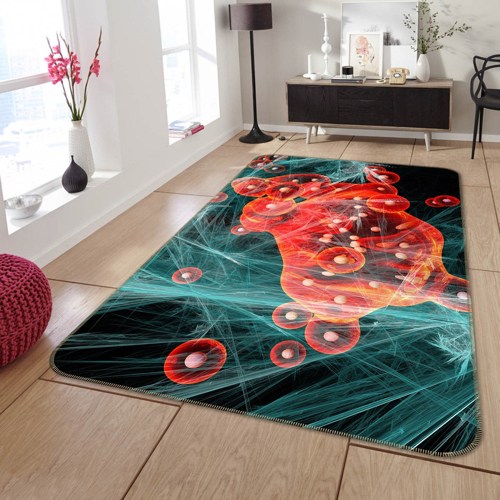 3D Red Round Pattern 65008 Non Slip Rug Mat
