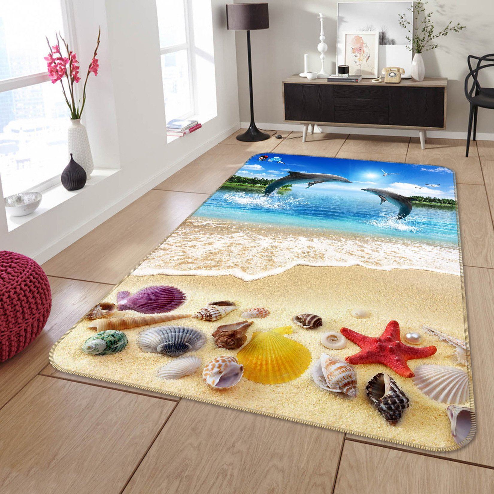 3D Dolphin Shell 016 Non Slip Rug Mat Mat AJ Creativity Home