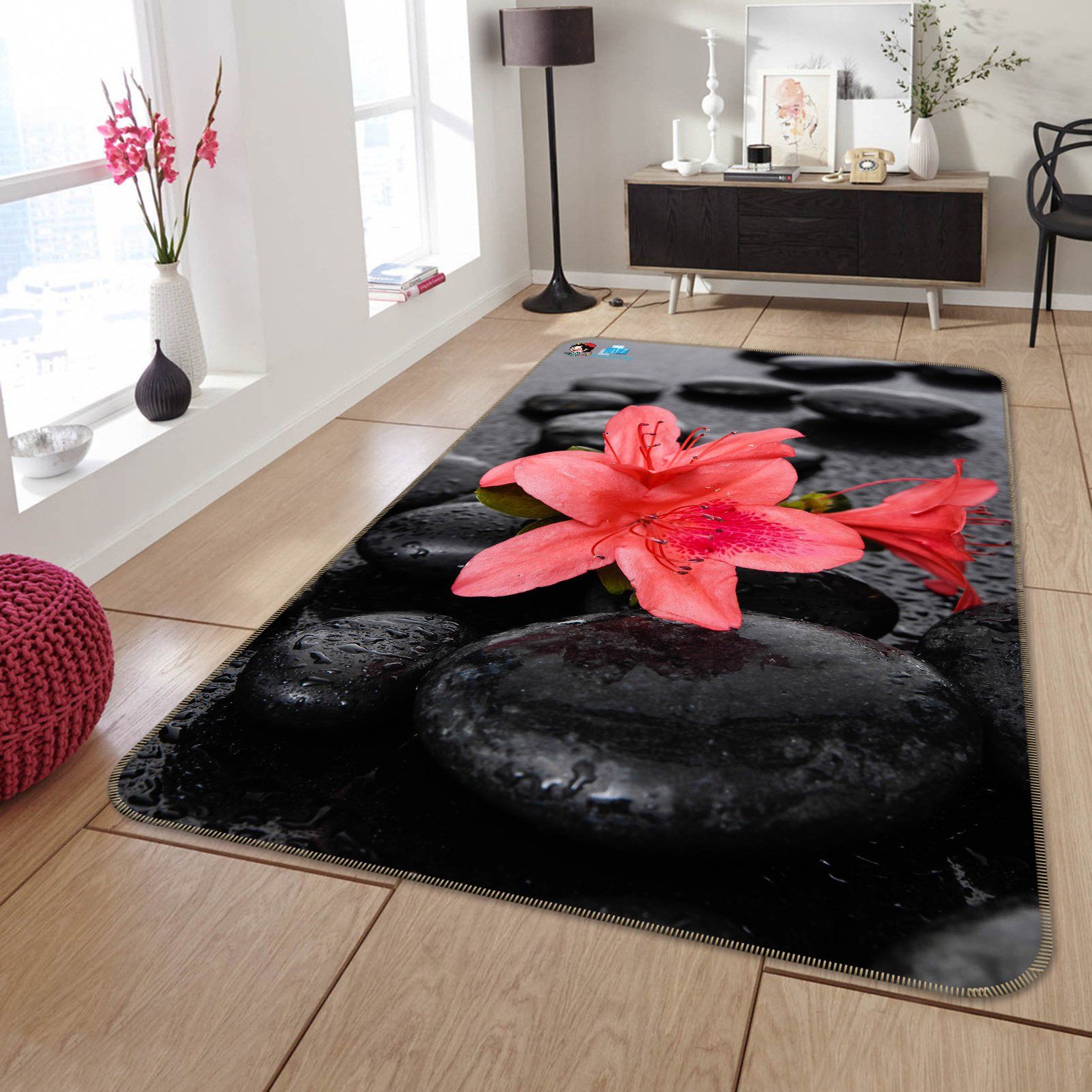 3D Flowers Stones 215 Non Slip Rug Mat Mat AJ Creativity Home
