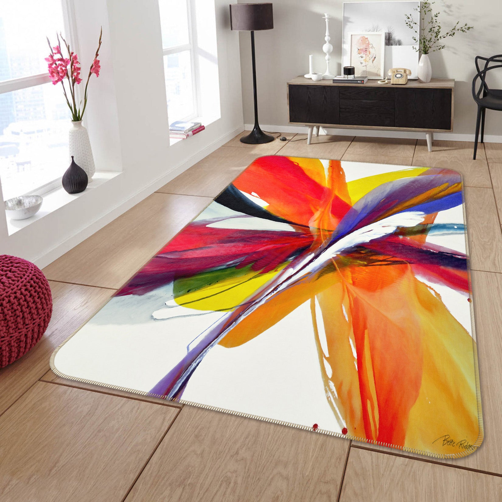 3D Orange Color Pattern 65044 Non Slip Rug Mat