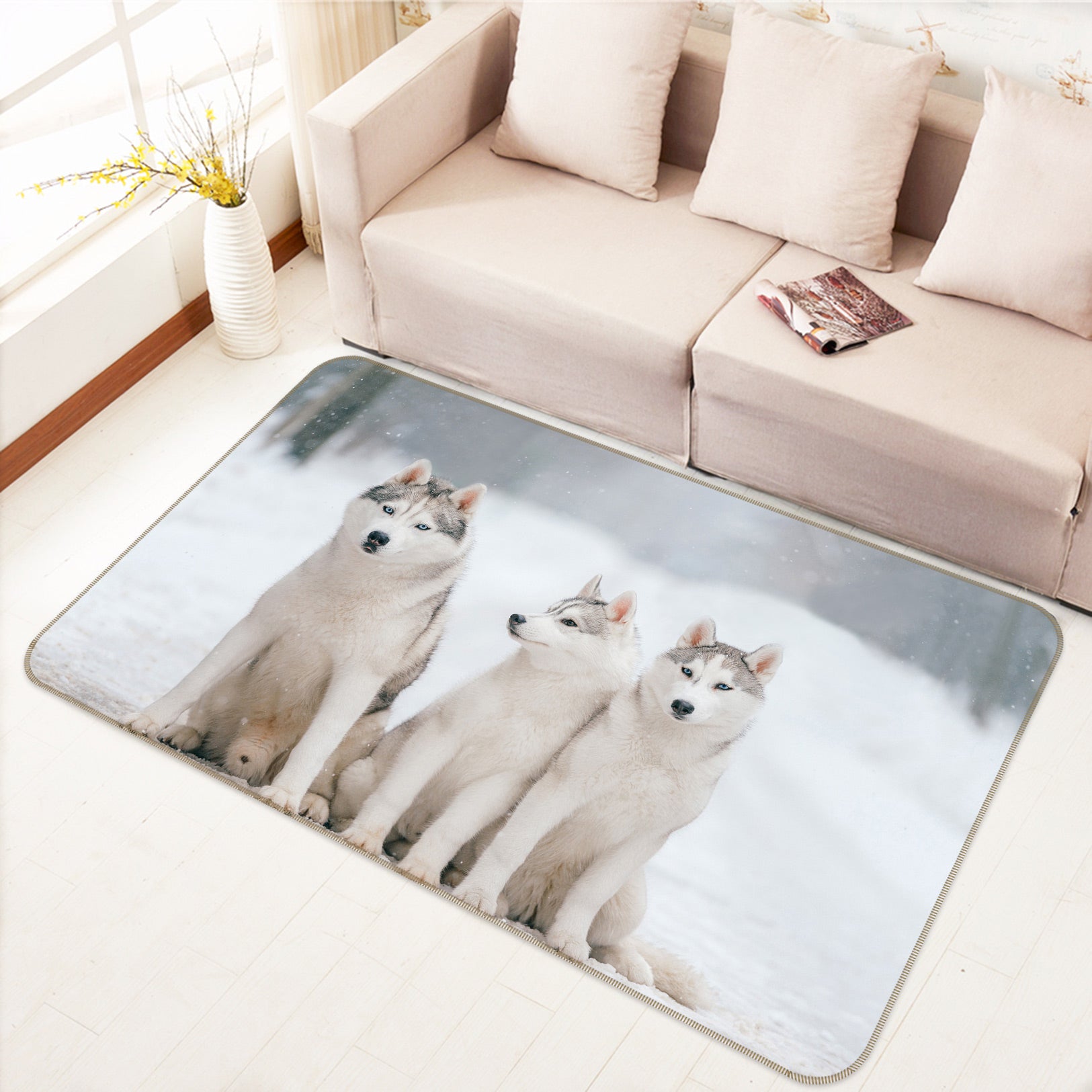 3D Three Huskies 30034 Non Slip Rug Mat