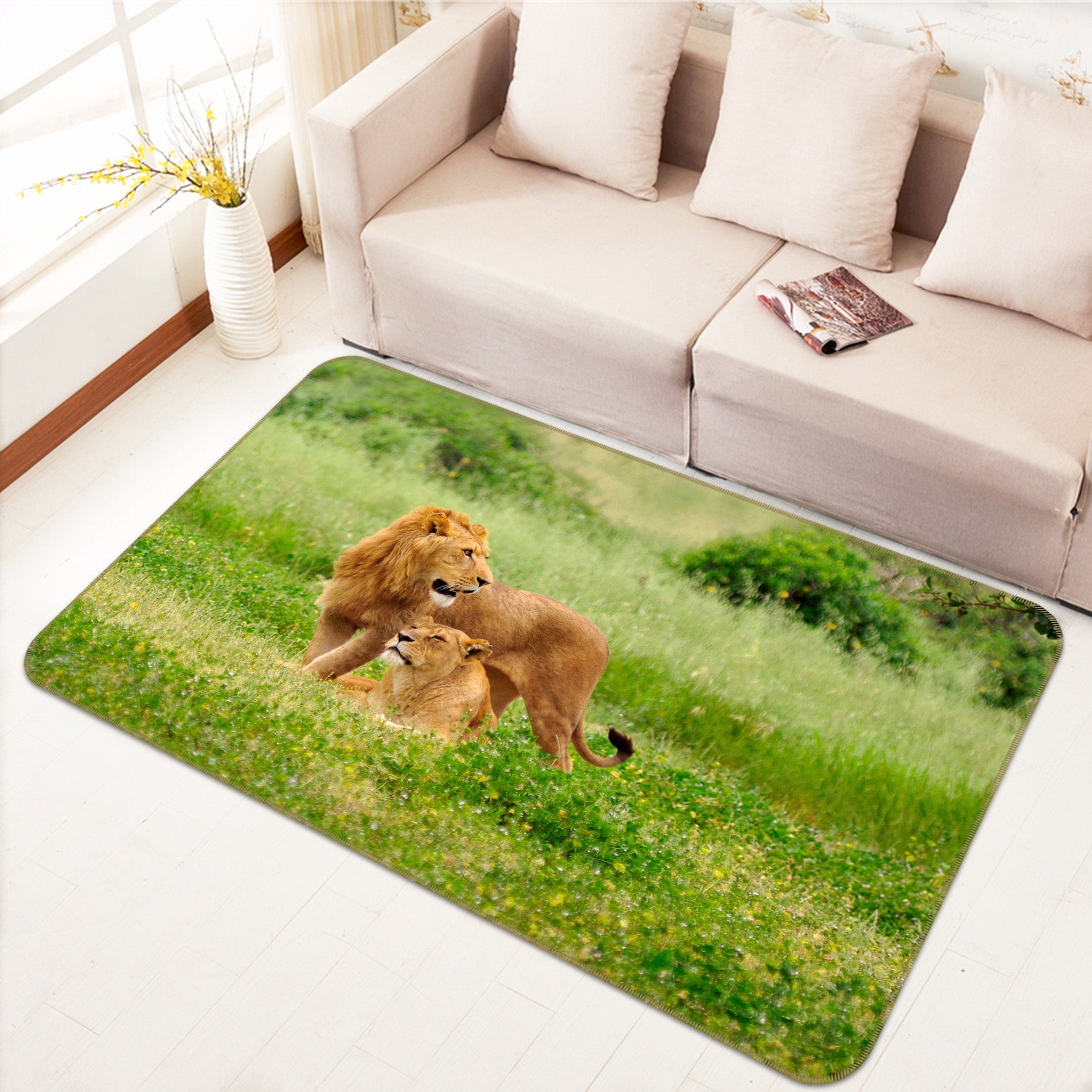 3D Lion Grass 141 Animal Non Slip Rug Mat