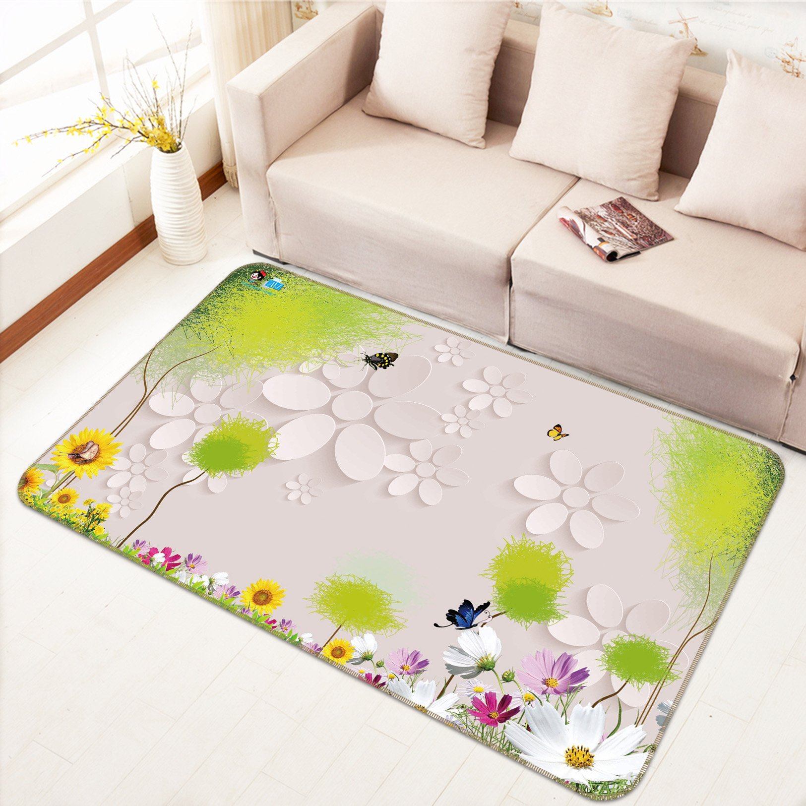 3D Sunflower Butterfly 480 Non Slip Rug Mat Mat AJ Creativity Home