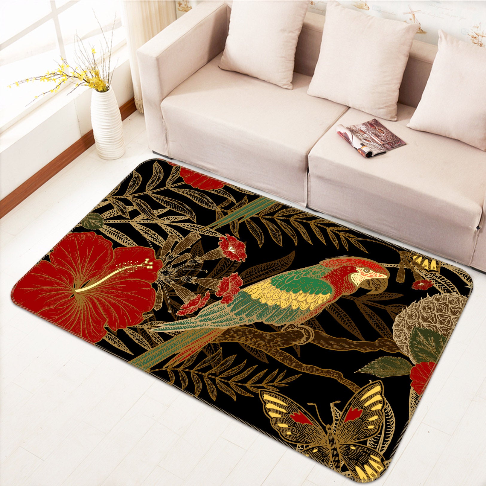 3D Flower Bird 30169 Non Slip Rug Mat