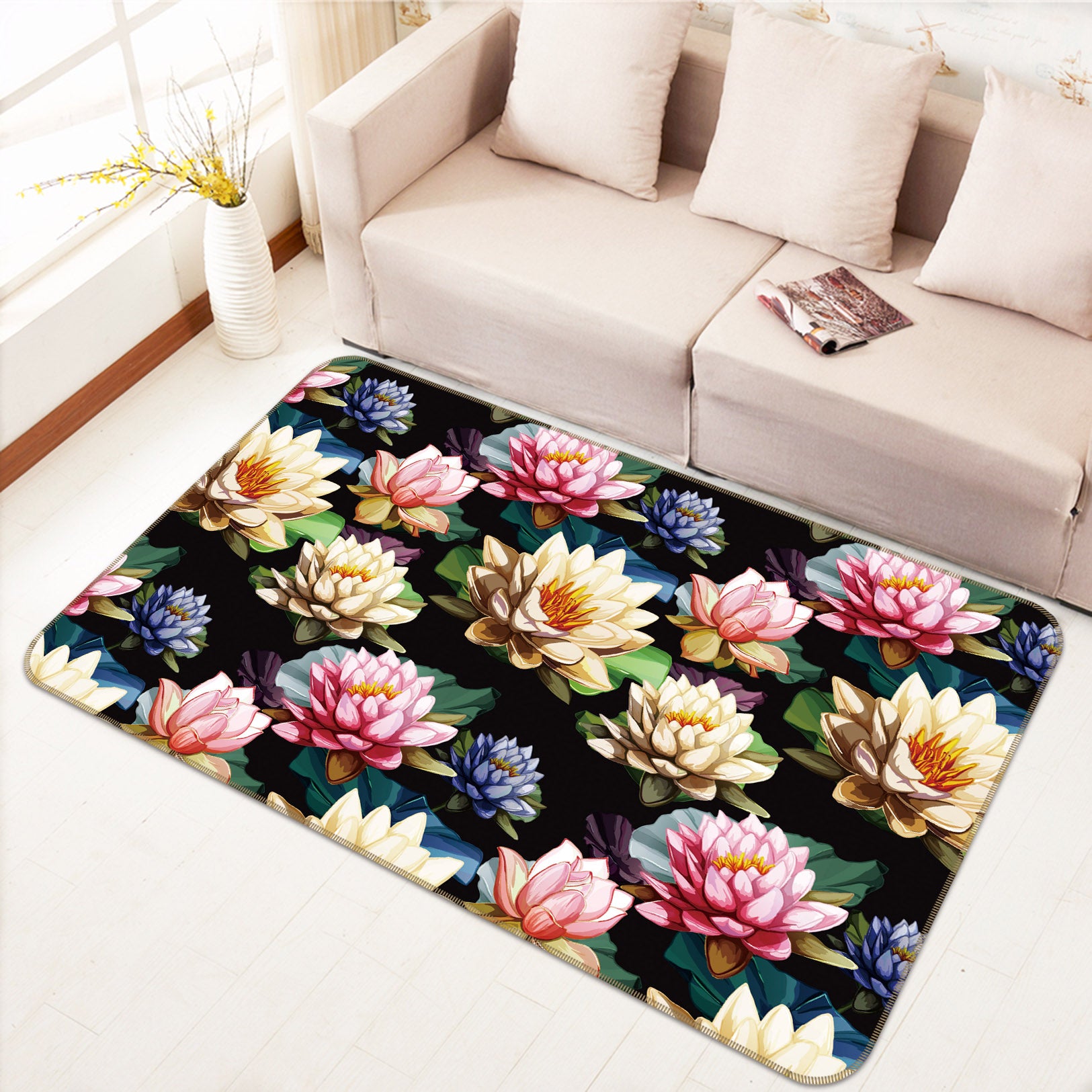 3D Many Lotus 25218 Non Slip Rug Mat