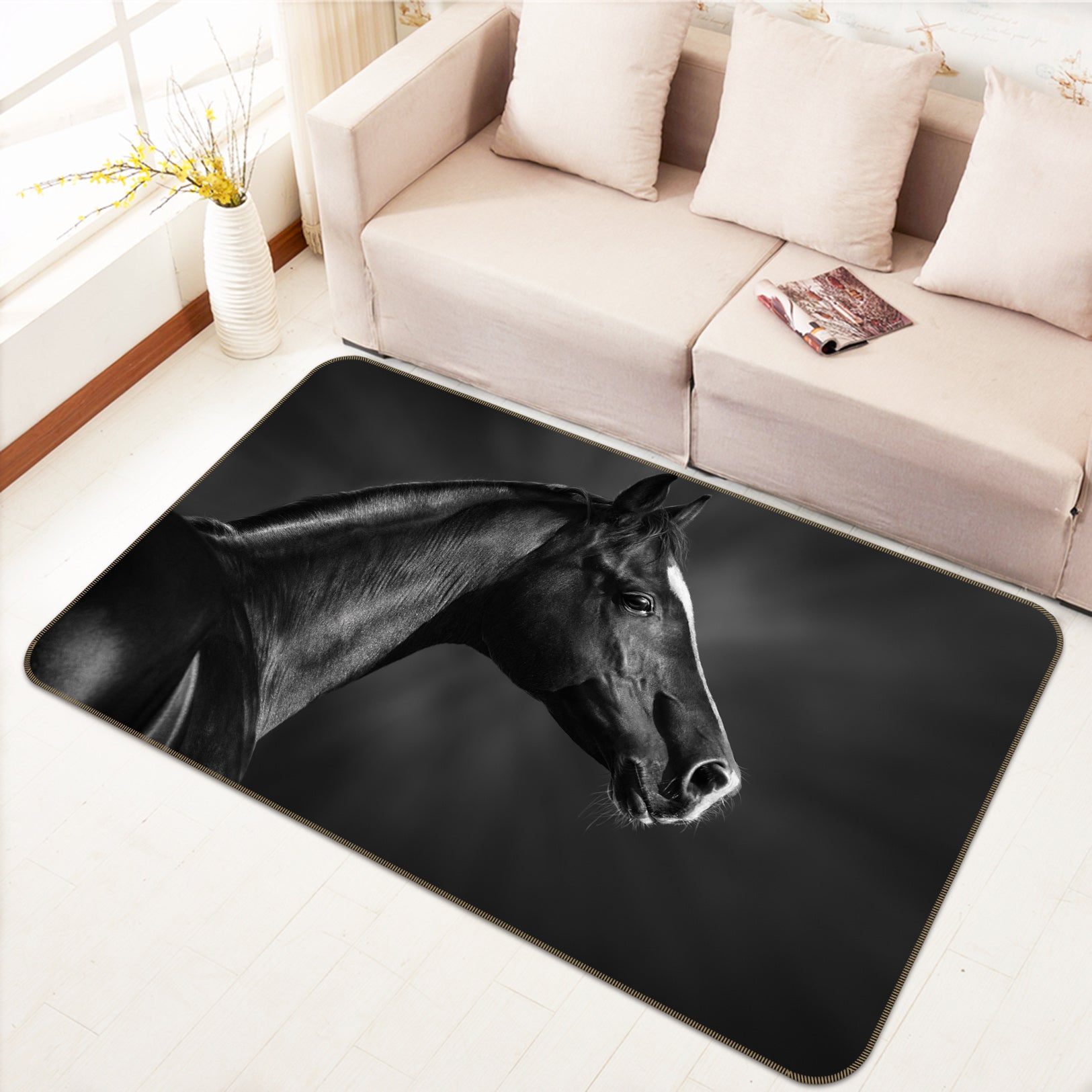 3D Black Horse 65093 Non Slip Rug Mat