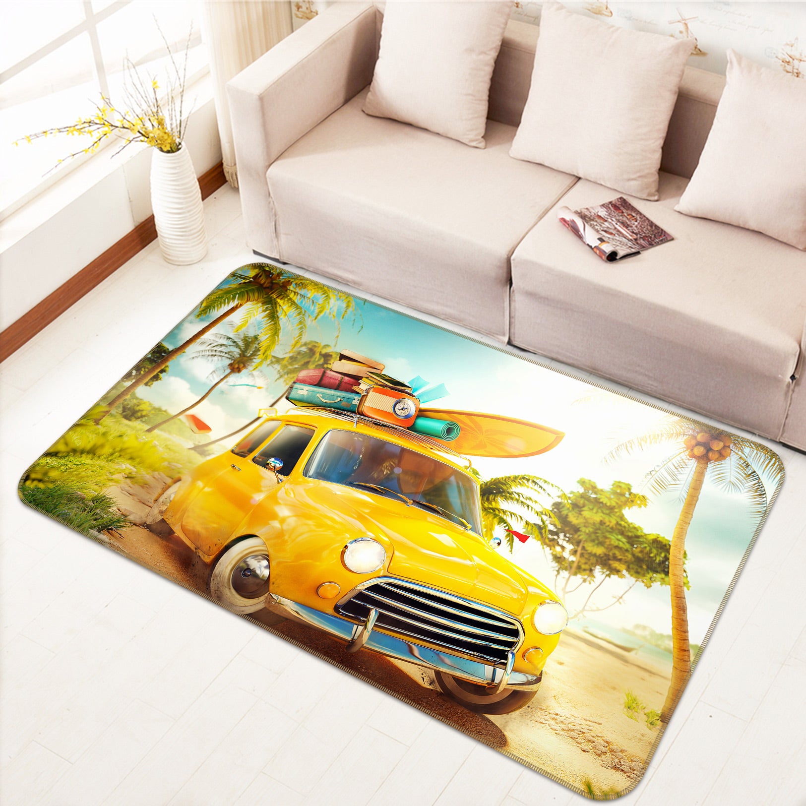3D Yellow Car 67198 Vehicle Non Slip Rug Mat