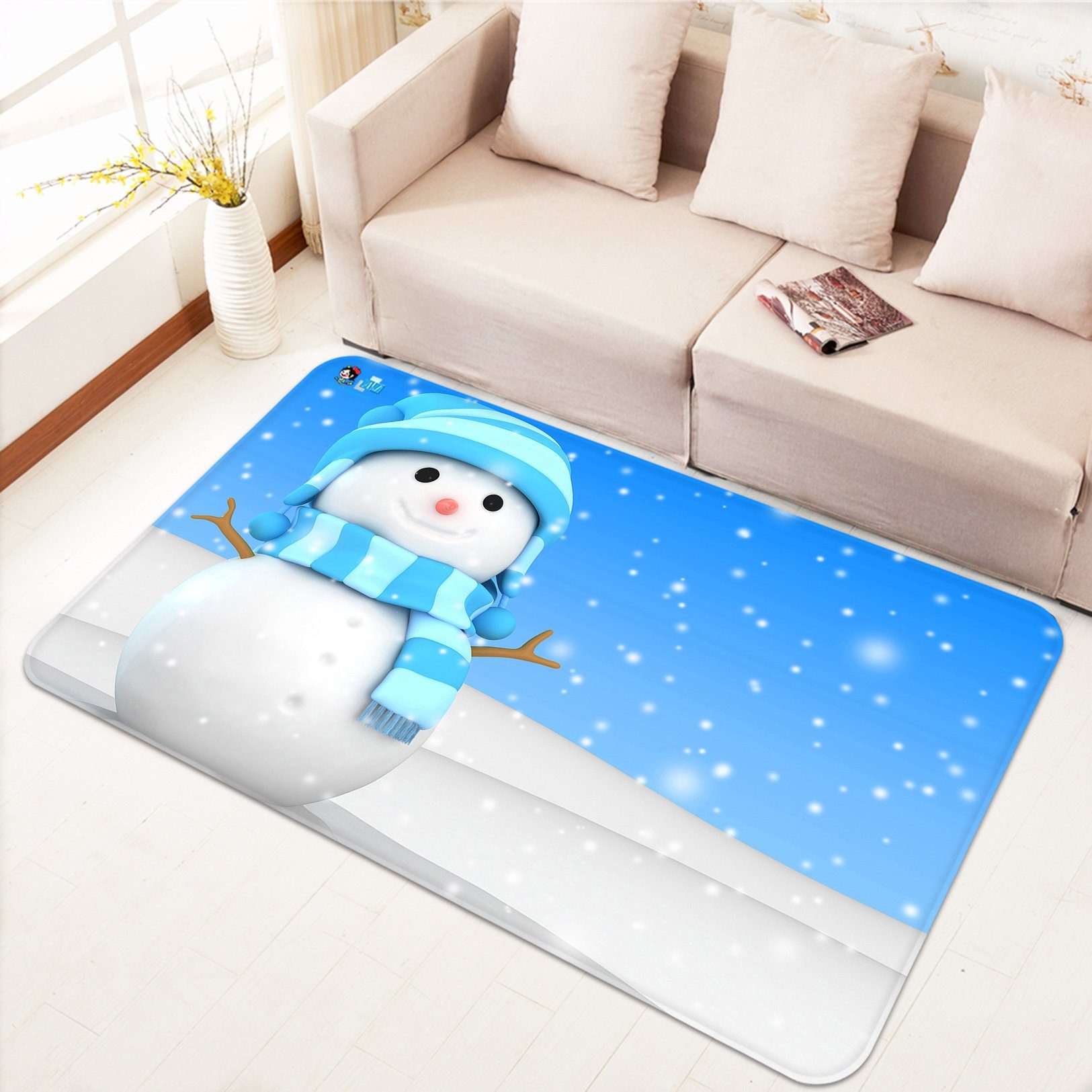 3D Snowman Hat Scarf 019 Non Slip Rug Mat Mat AJ Creativity Home