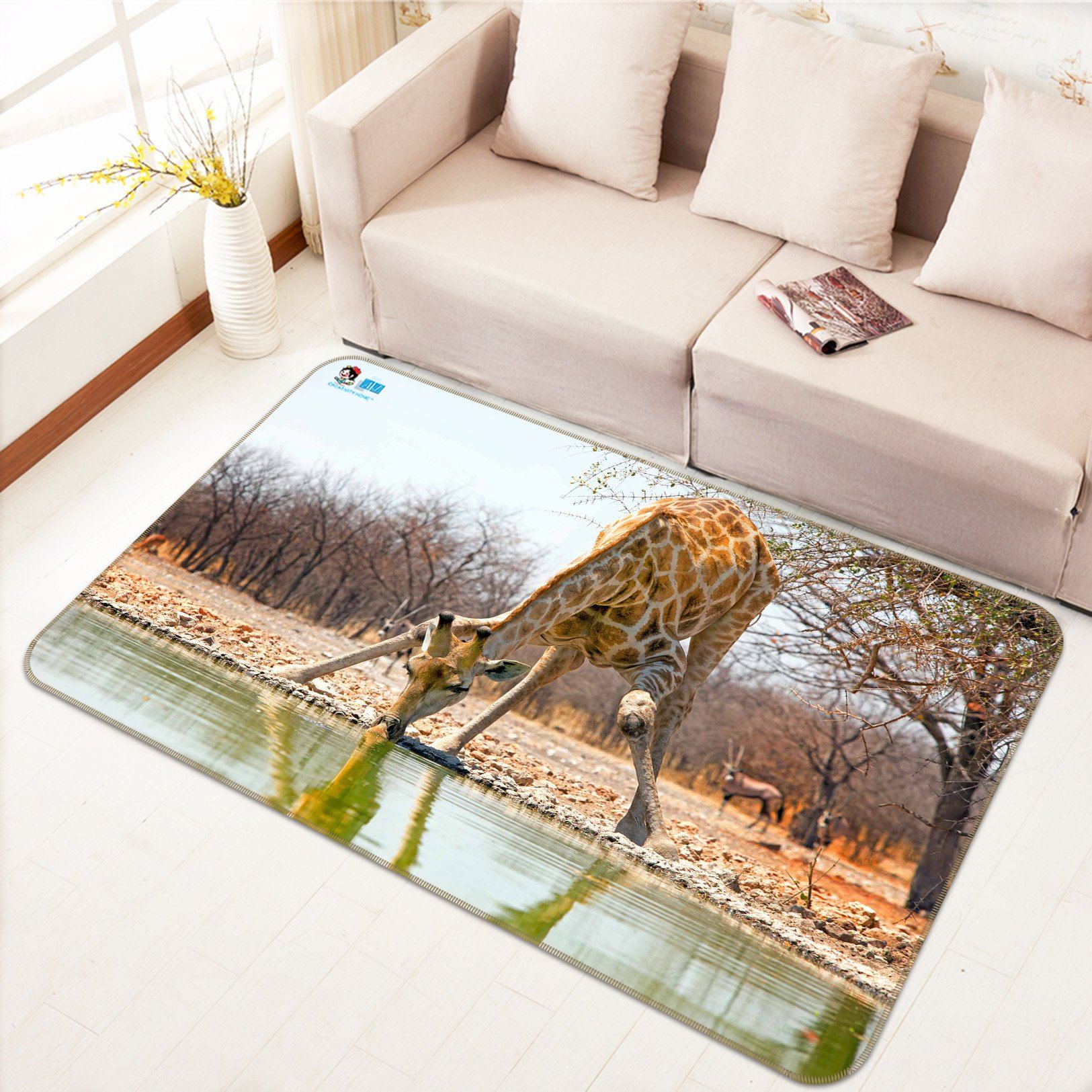 3D Giraffe Drinking Water 272 Non Slip Rug Mat Mat AJ Creativity Home