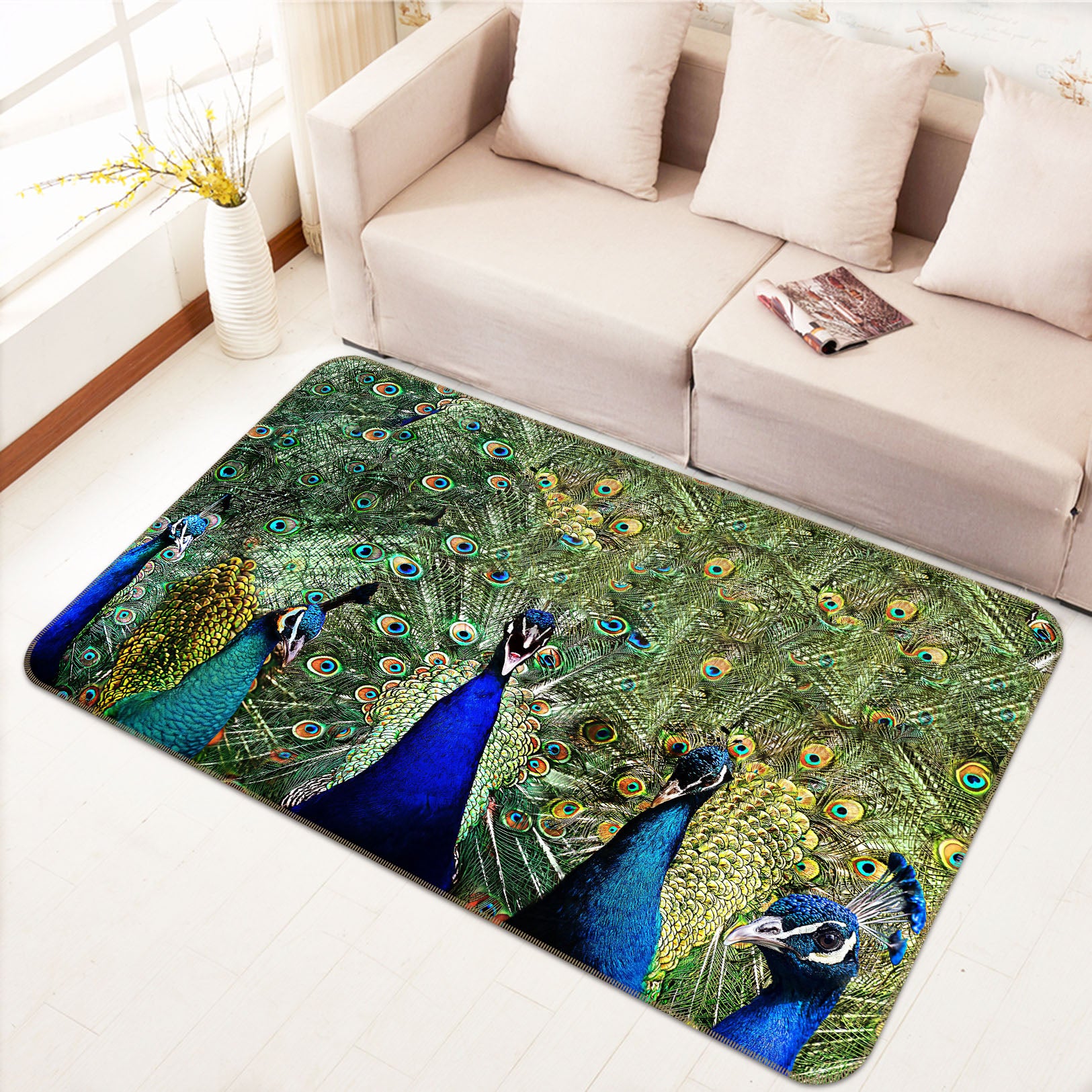 3D Four Peacocks 68206 Animal Non Slip Rug Mat