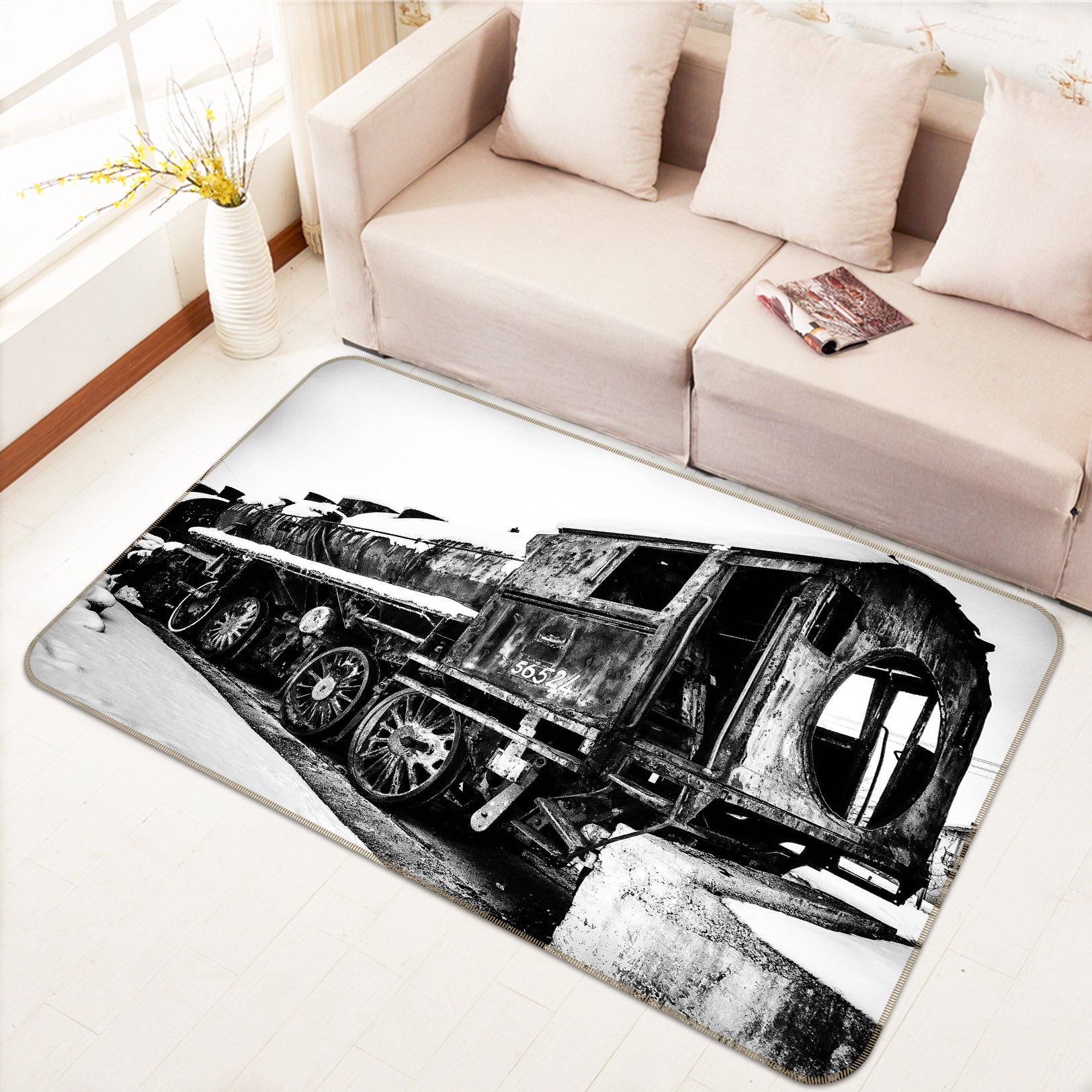 3D Black Gray Train 68041 Vehicle Non Slip Rug Mat