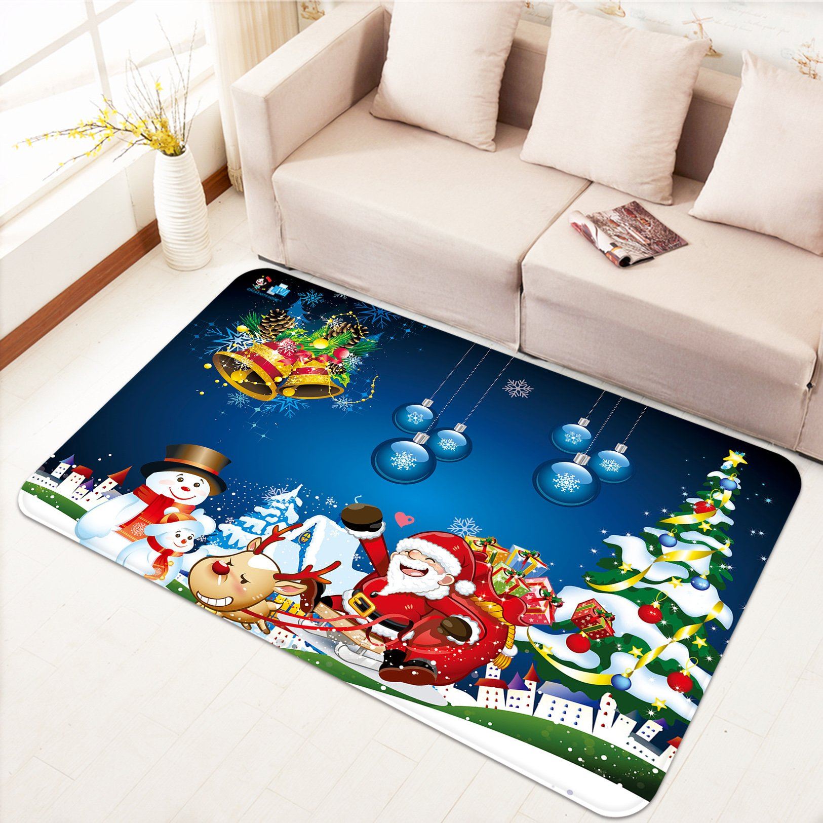 3D Snowman Bell 035 Non Slip Rug Mat Mat AJ Creativity Home