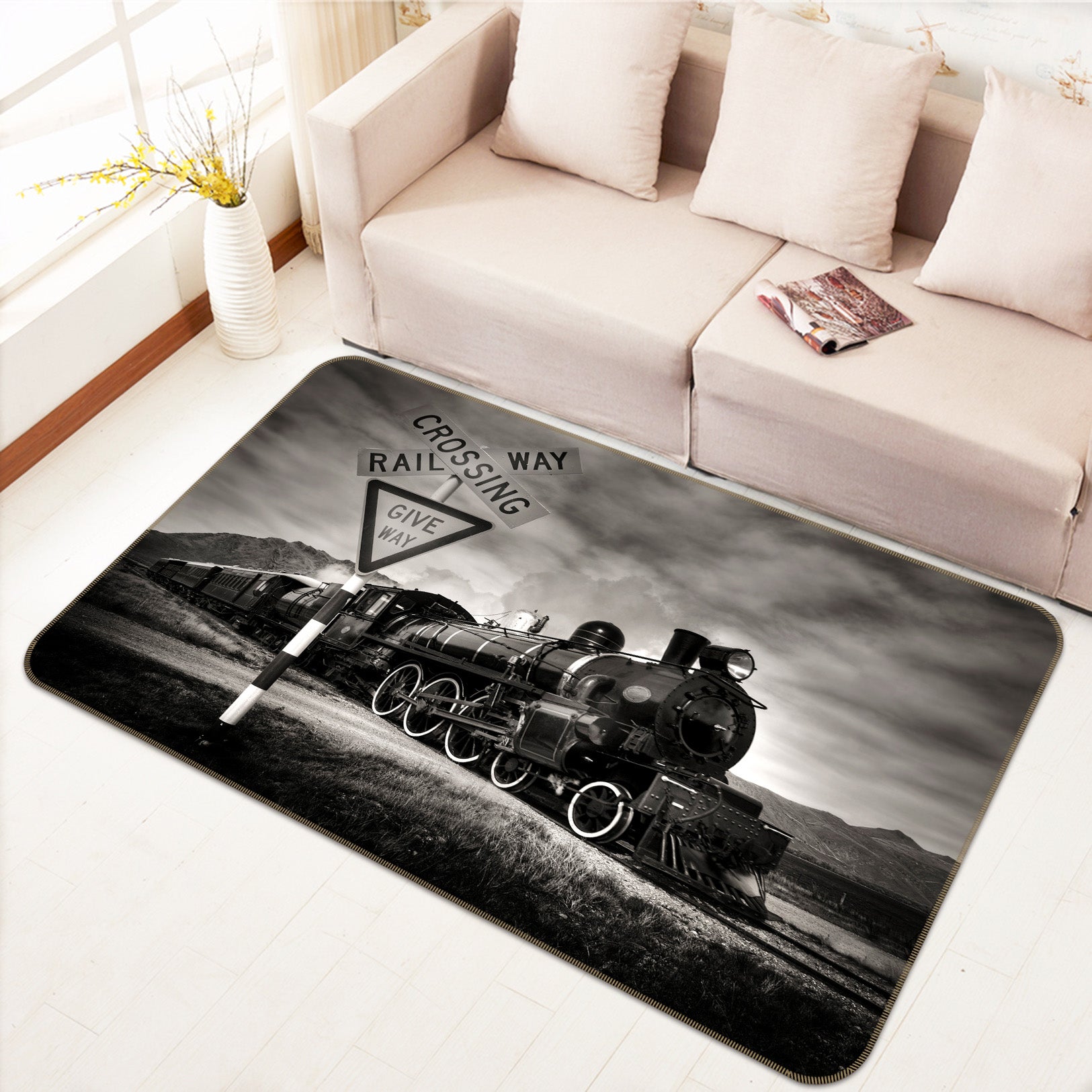 3D Black Gray Train 68101 Vehicle Non Slip Rug Mat