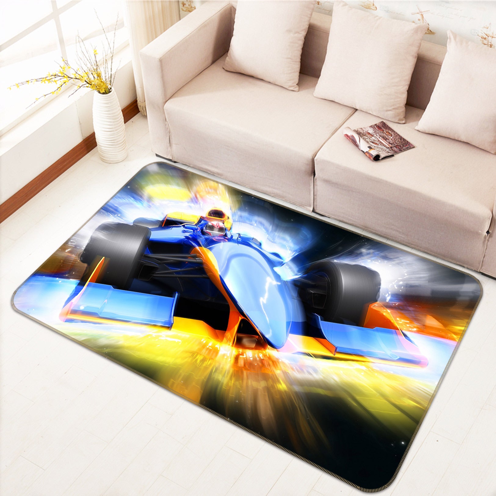 3D Blue Racing Car 67197 Vehicle Non Slip Rug Mat