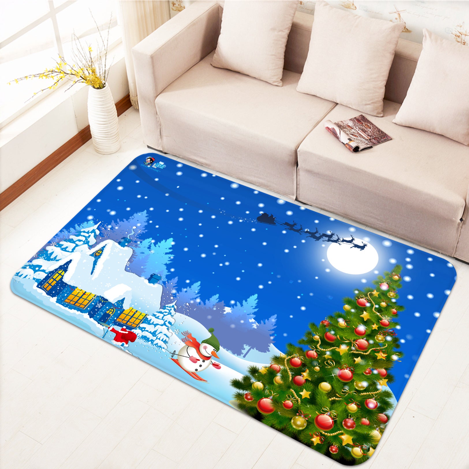 3D Tree Snow Houses 65179 Christmas Non Slip Rug Mat Xmas
