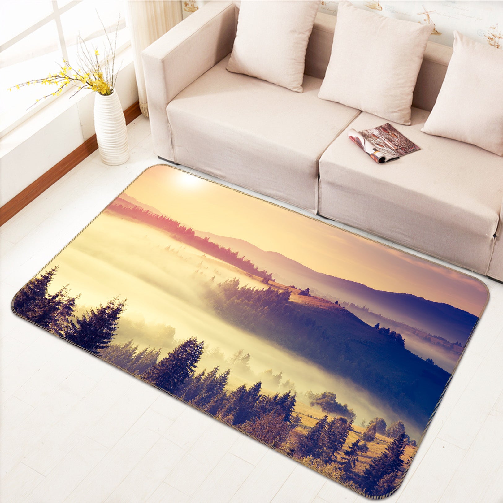 3D Mountains Trees 35028 Non Slip Rug Mat