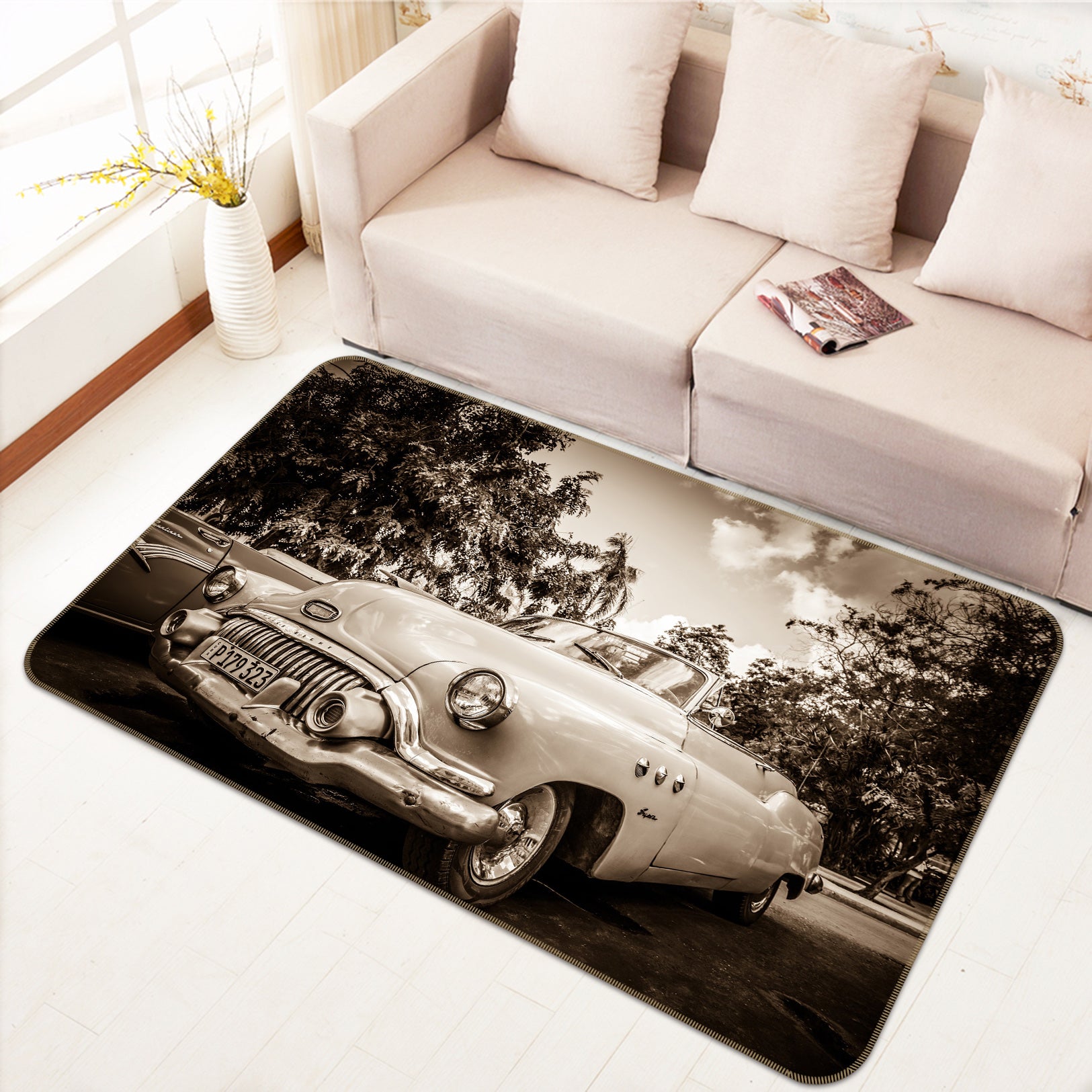 3D White Roadster 67233 Vehicle Non Slip Rug Mat