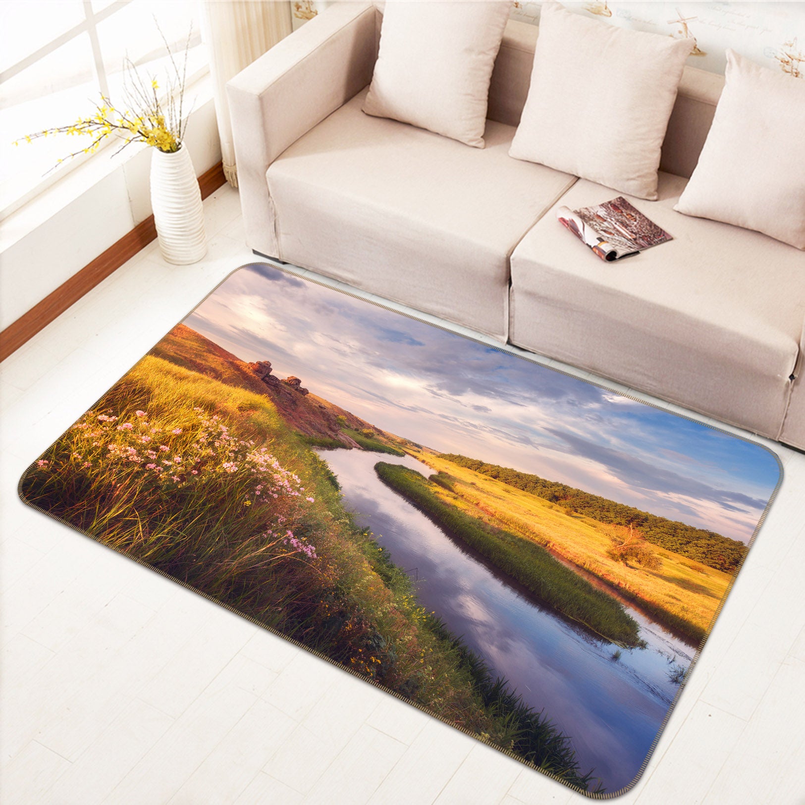 3D Grassland Lake Water 29132 Non Slip Rug Mat
