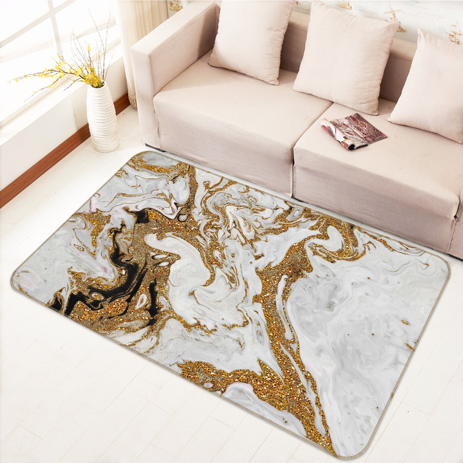 3D Golden Abstract 064 Uta Naumann Rug Non Slip Rug Mat