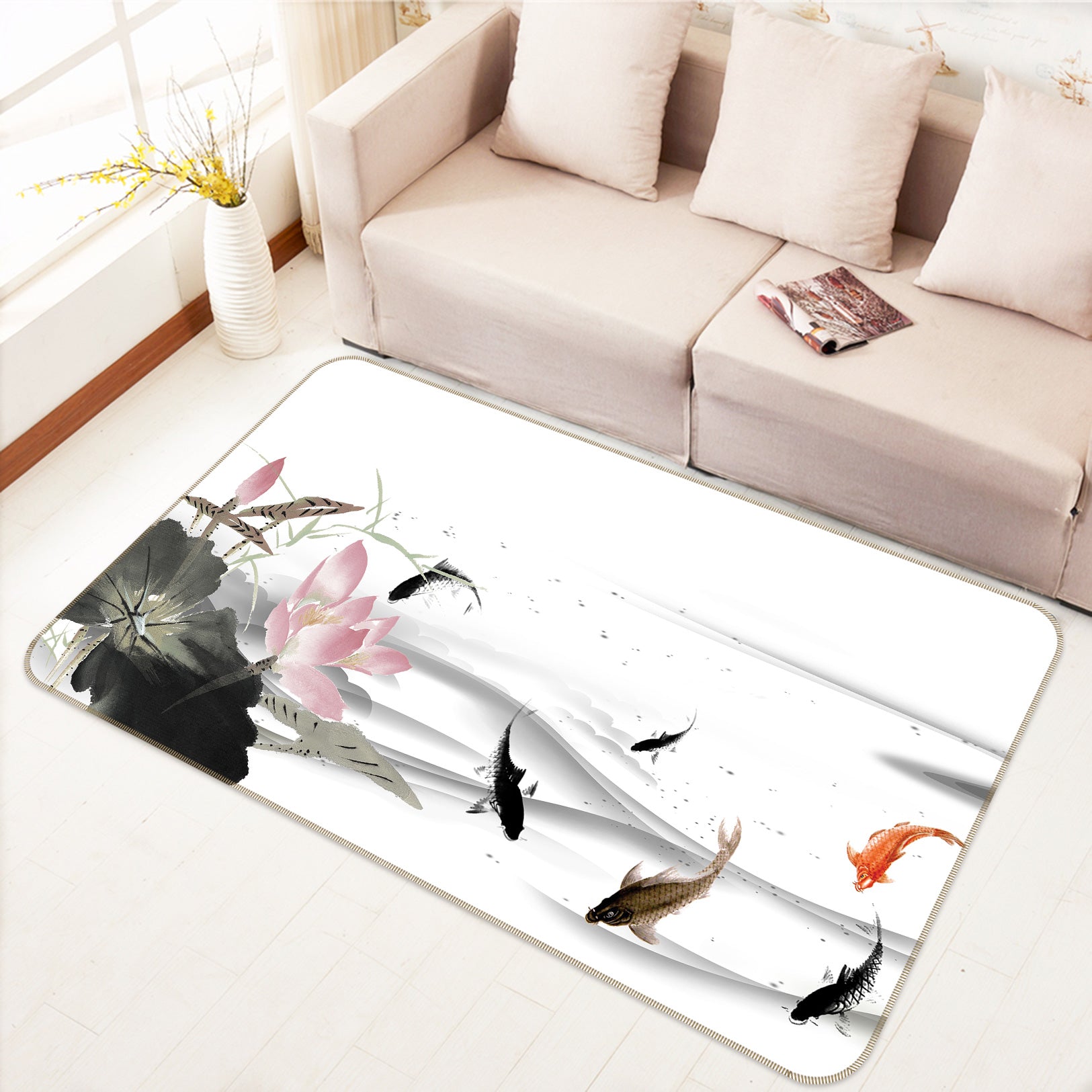 3D Lotus Carp 76019 Non Slip Rug Mat