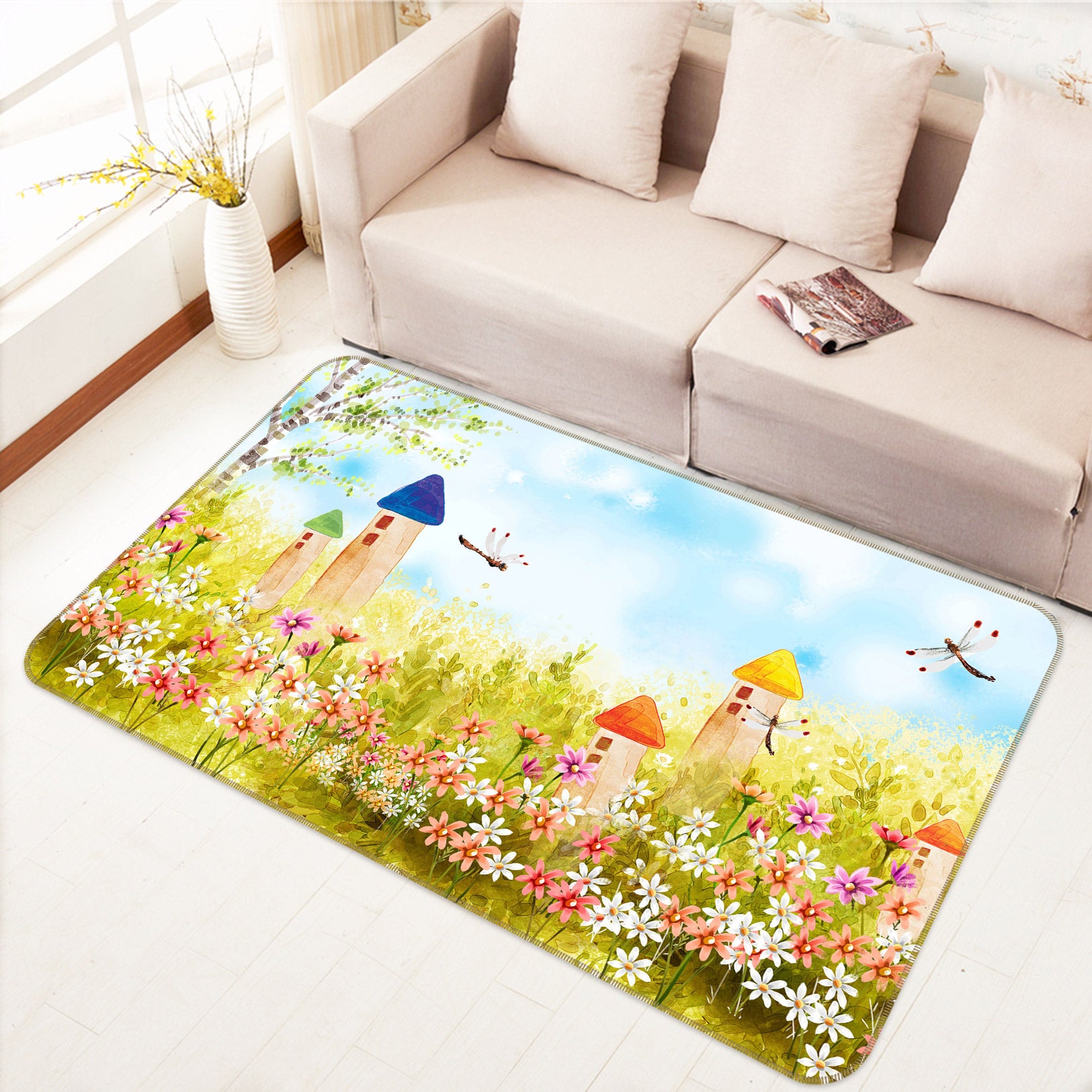 3D Flowery Color House 77017 Non Slip Rug Mat