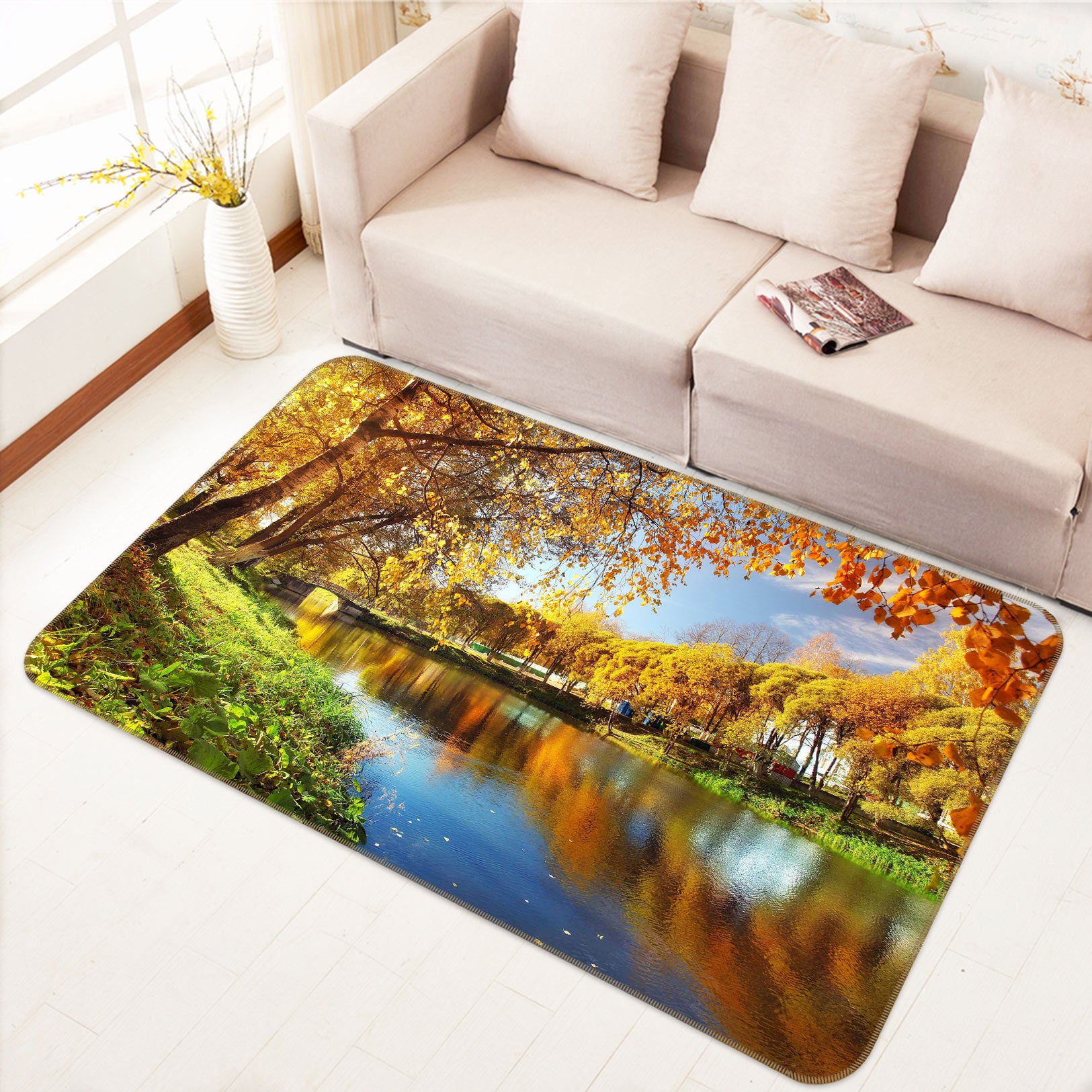 3D Trees Lake Water 77095 Non Slip Rug Mat