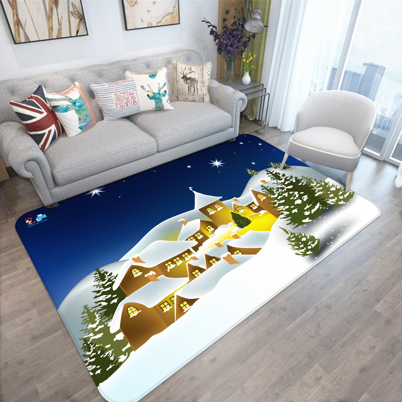 3D Snow House 65194 Christmas Non Slip Rug Mat Xmas