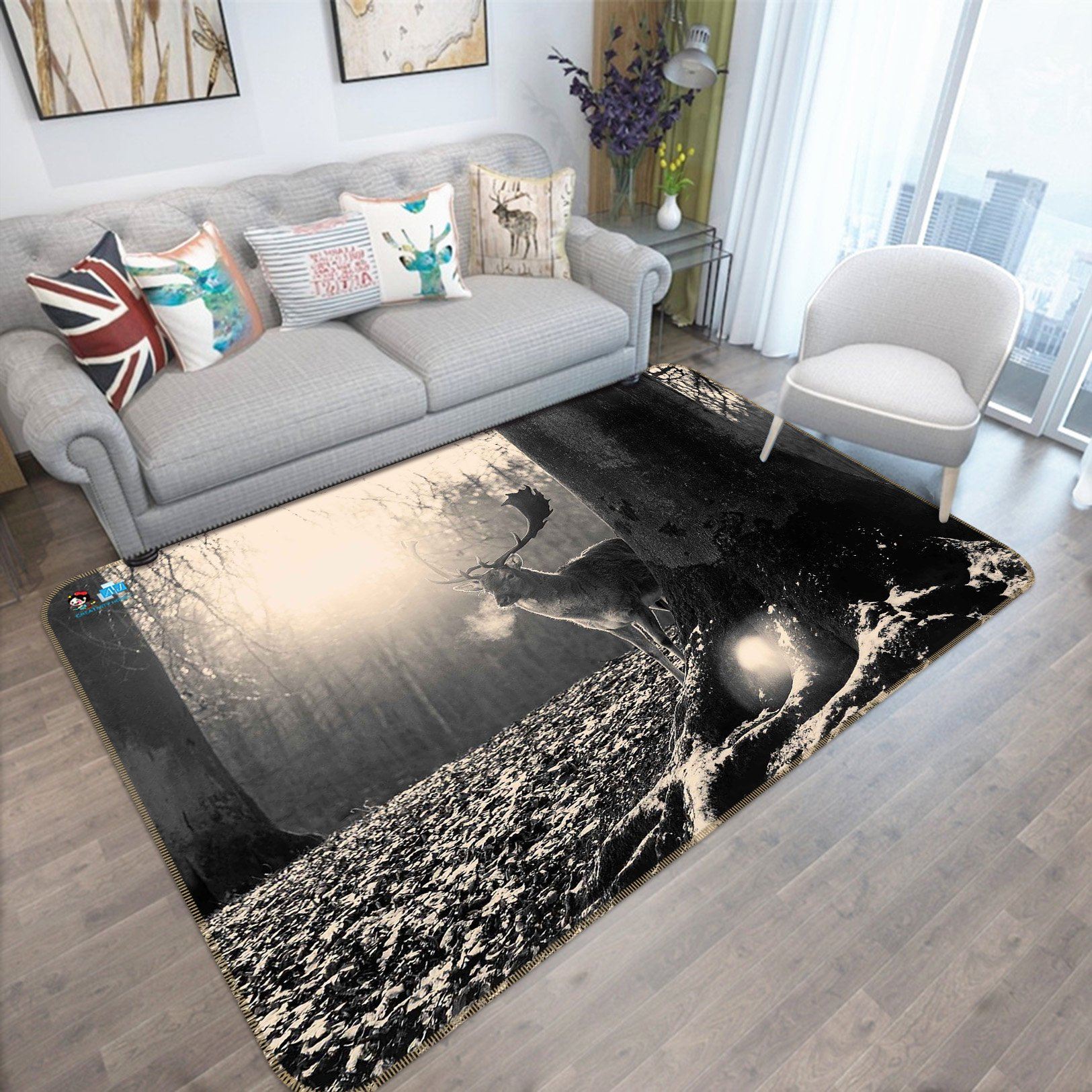 3D Winter Forest Deer 270 Non Slip Rug Mat Mat AJ Creativity Home