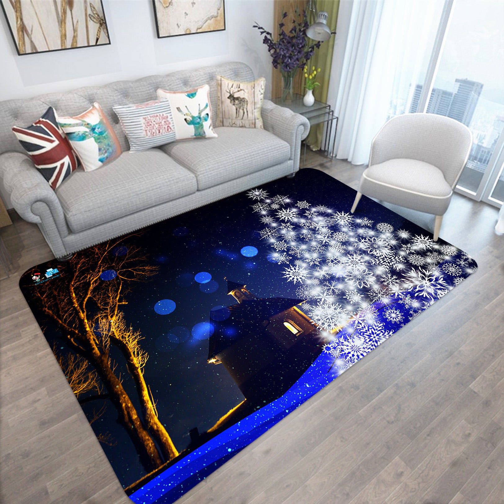 3D Snowflake Tree 65207 Christmas Non Slip Rug Mat Xmas