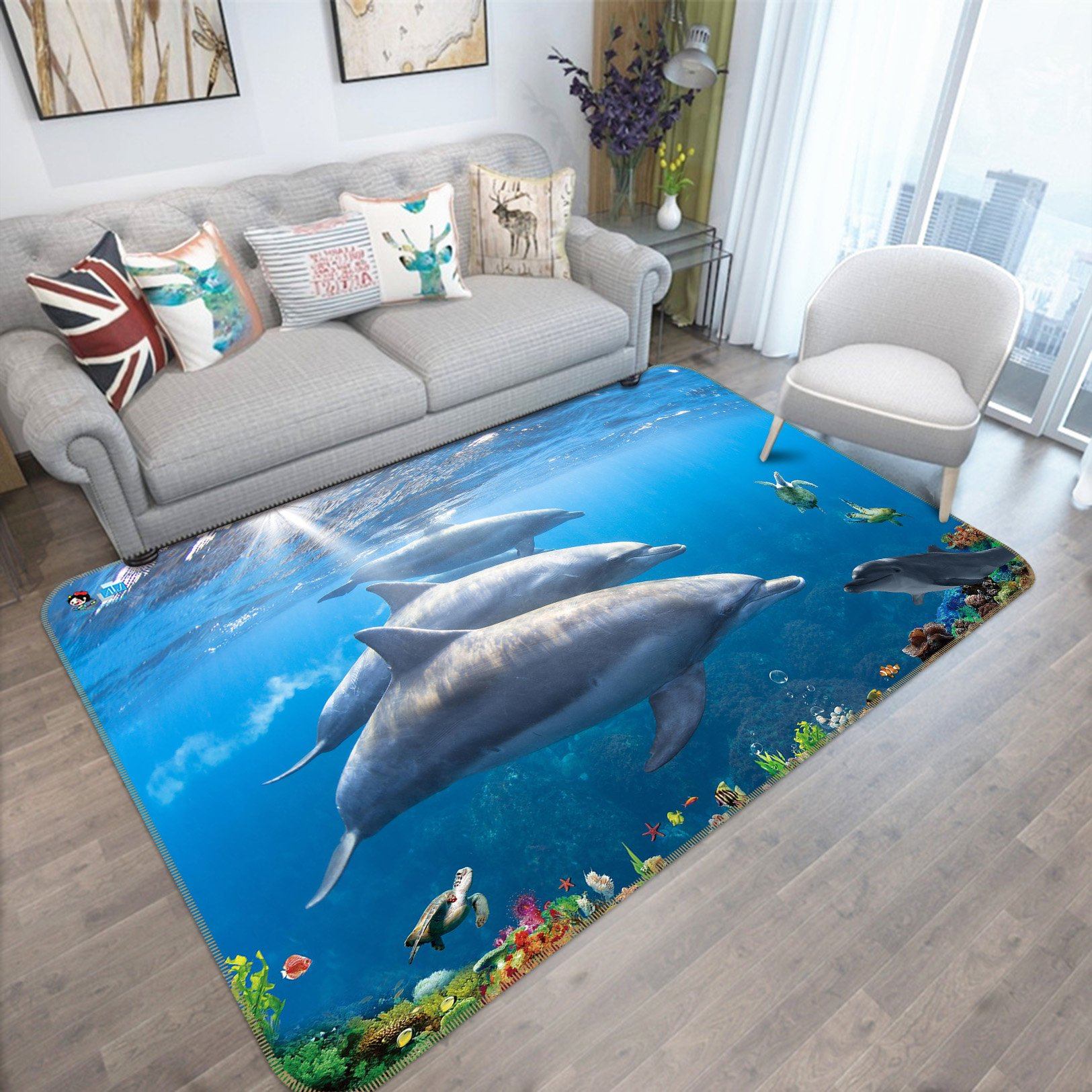 3D Sunlight Dolphin 592 Non Slip Rug Mat Mat AJ Creativity Home