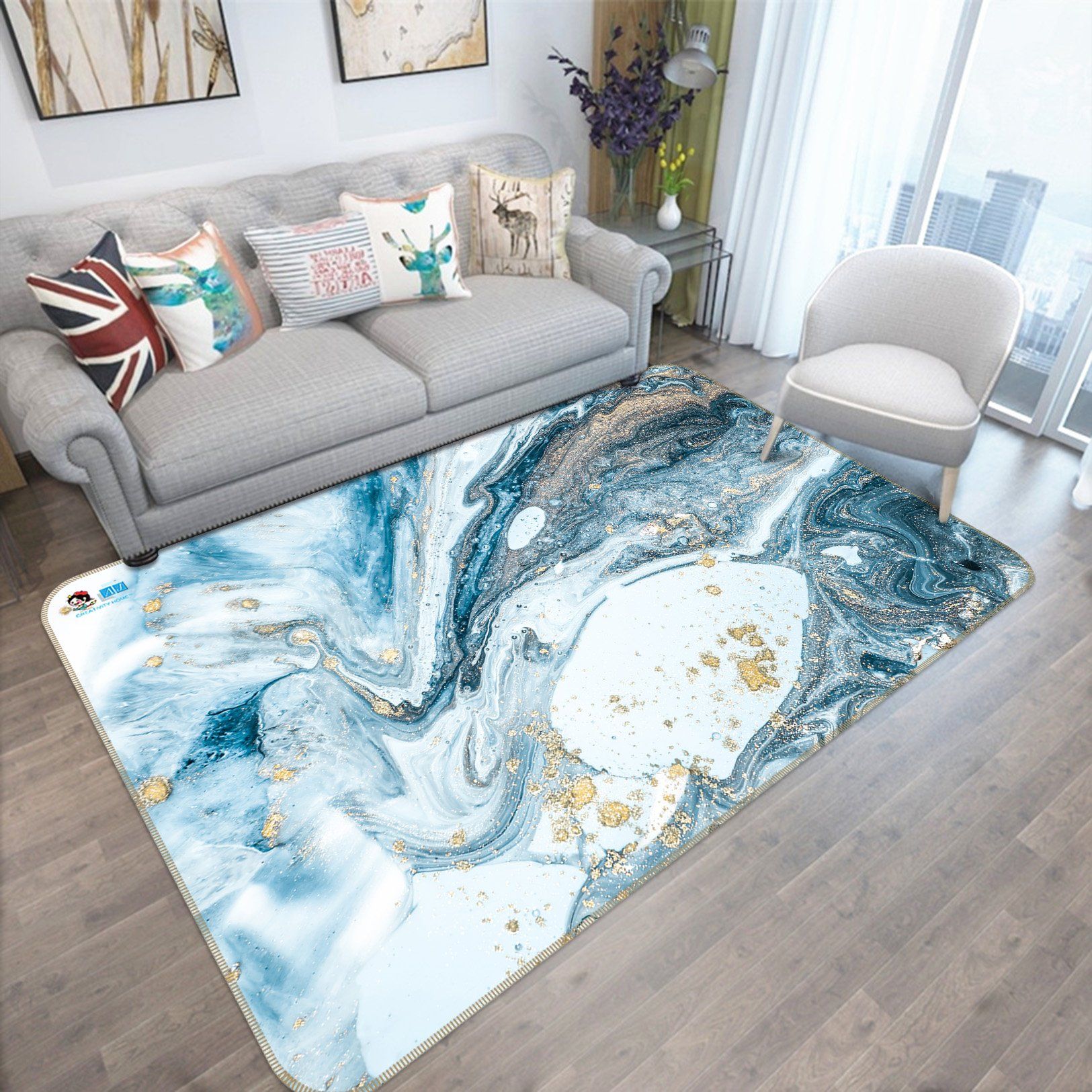 3D Cyan Marble 152 Non Slip Rug Mat Mat AJ Creativity Home