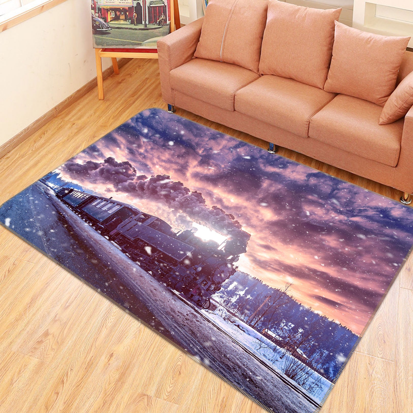 3D Snow Day Train 68008 Vehicle Non Slip Rug Mat