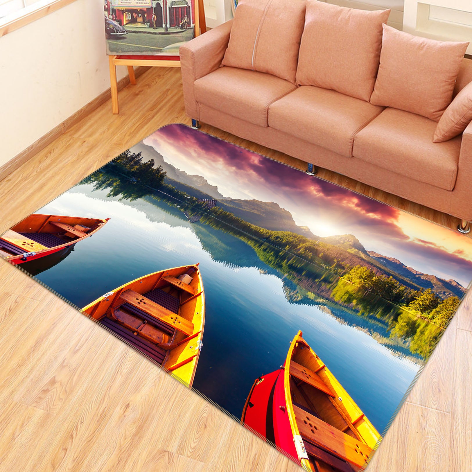 3D Lake Boat 35010 Non Slip Rug Mat