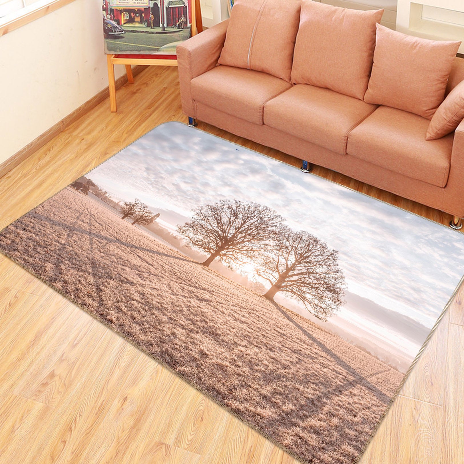 3D Pink Prairie Tree 166 Assaf Frank Rug Non Slip Rug Mat