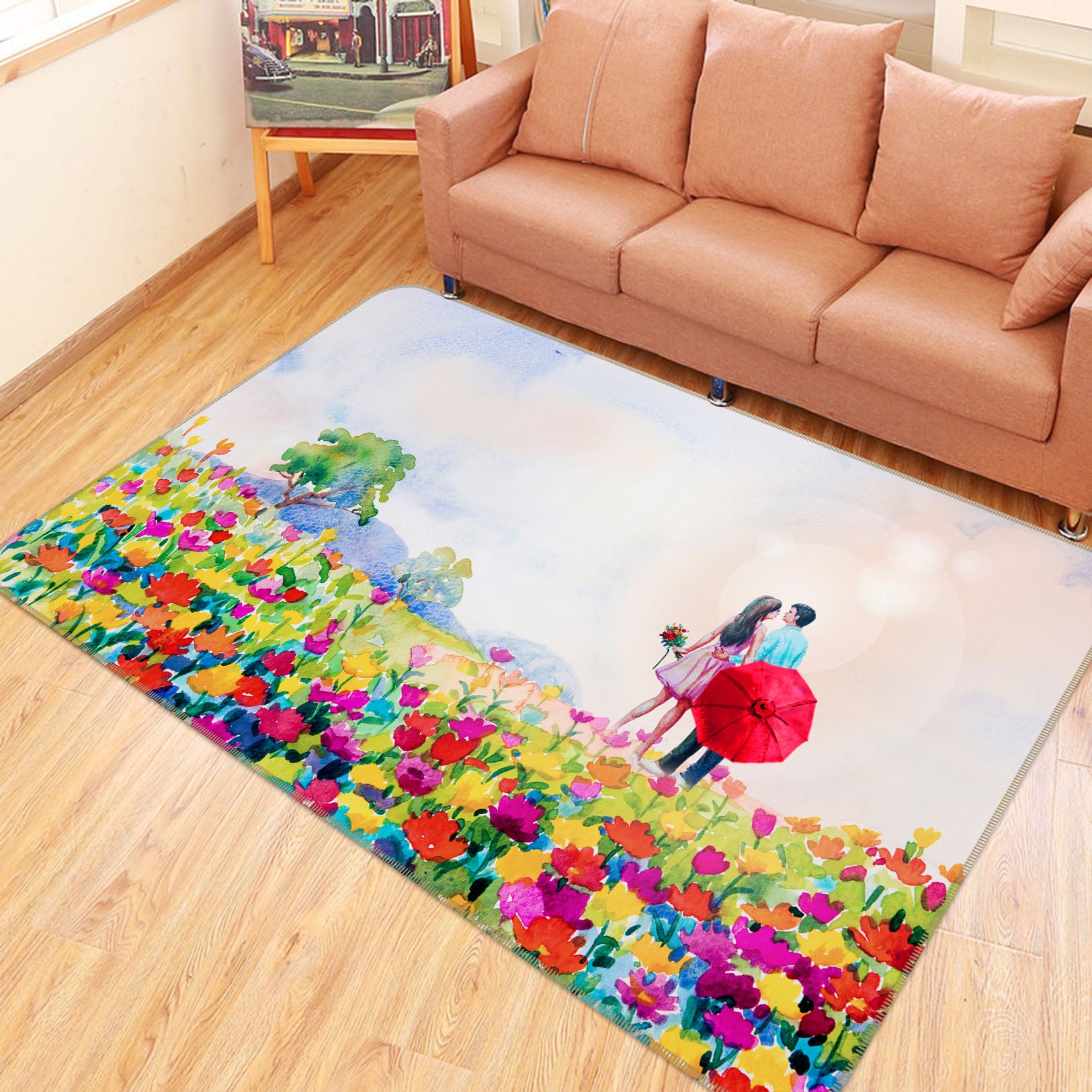 3D Flower Bush Couple 30227 Non Slip Rug Mat