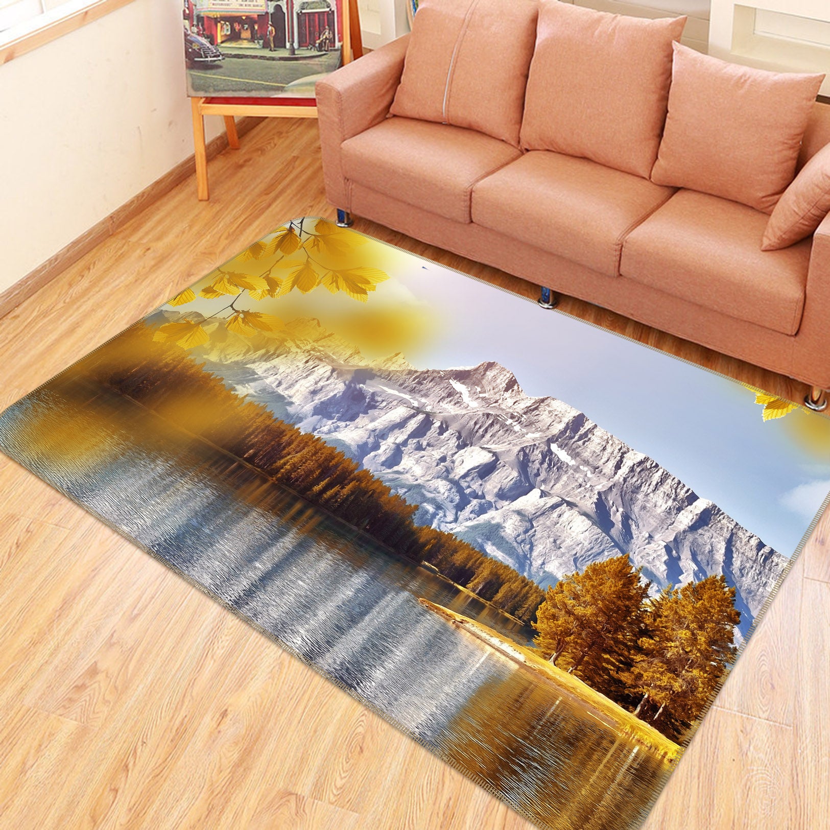 3D Mountain Lake 36170 Non Slip Rug Mat