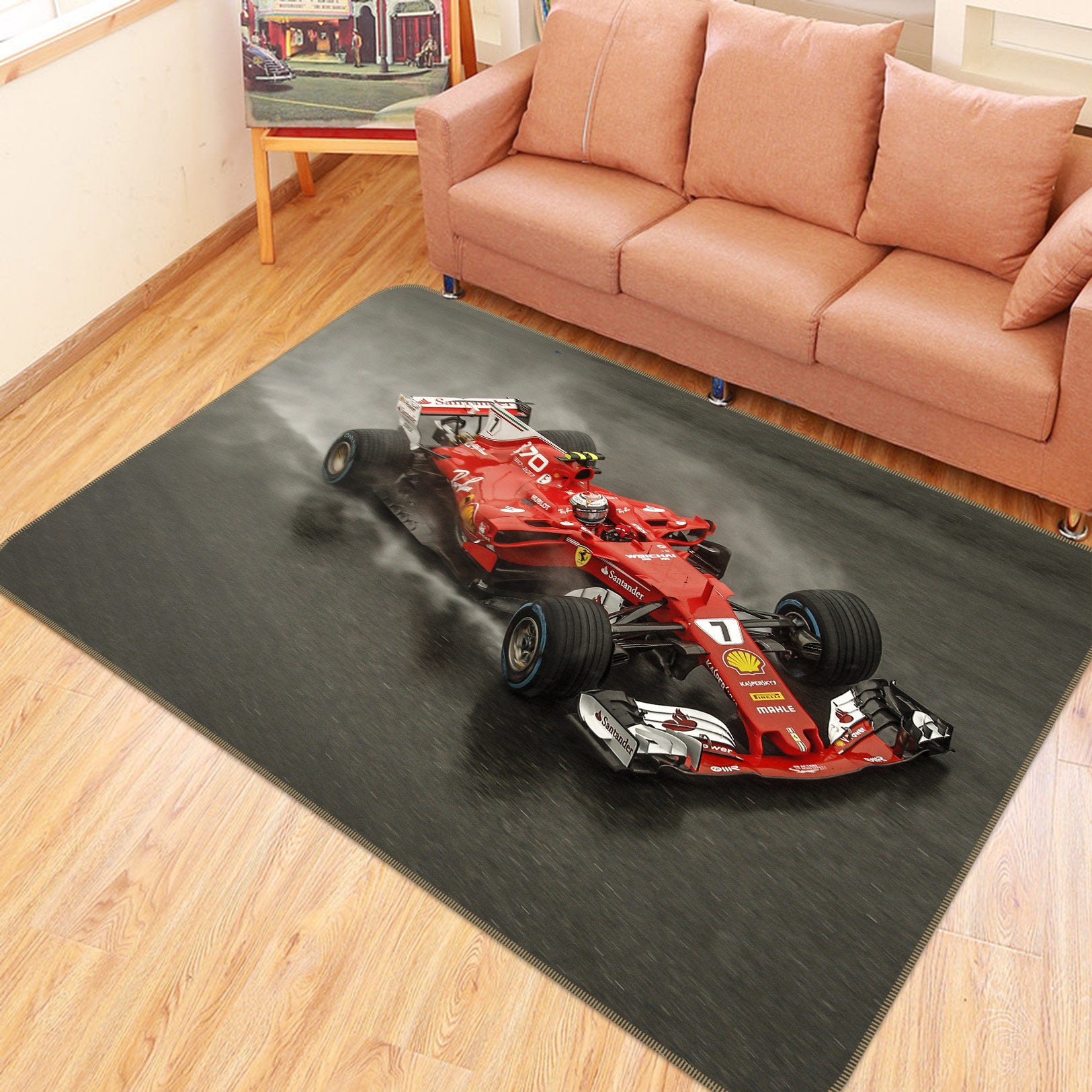 3D Red Racing Car 67238 Vehicle Non Slip Rug Mat