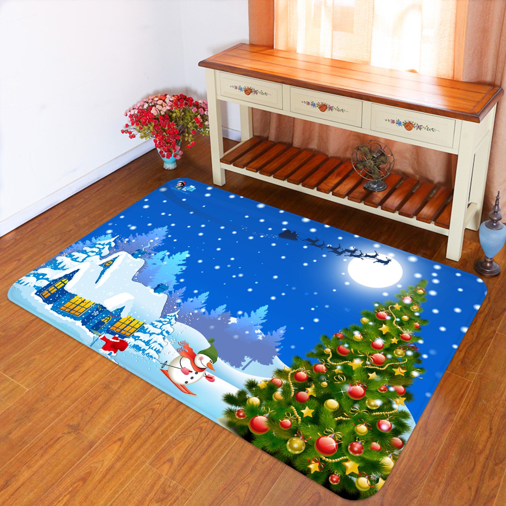 3D Tree Snow Houses 65179 Christmas Non Slip Rug Mat Xmas
