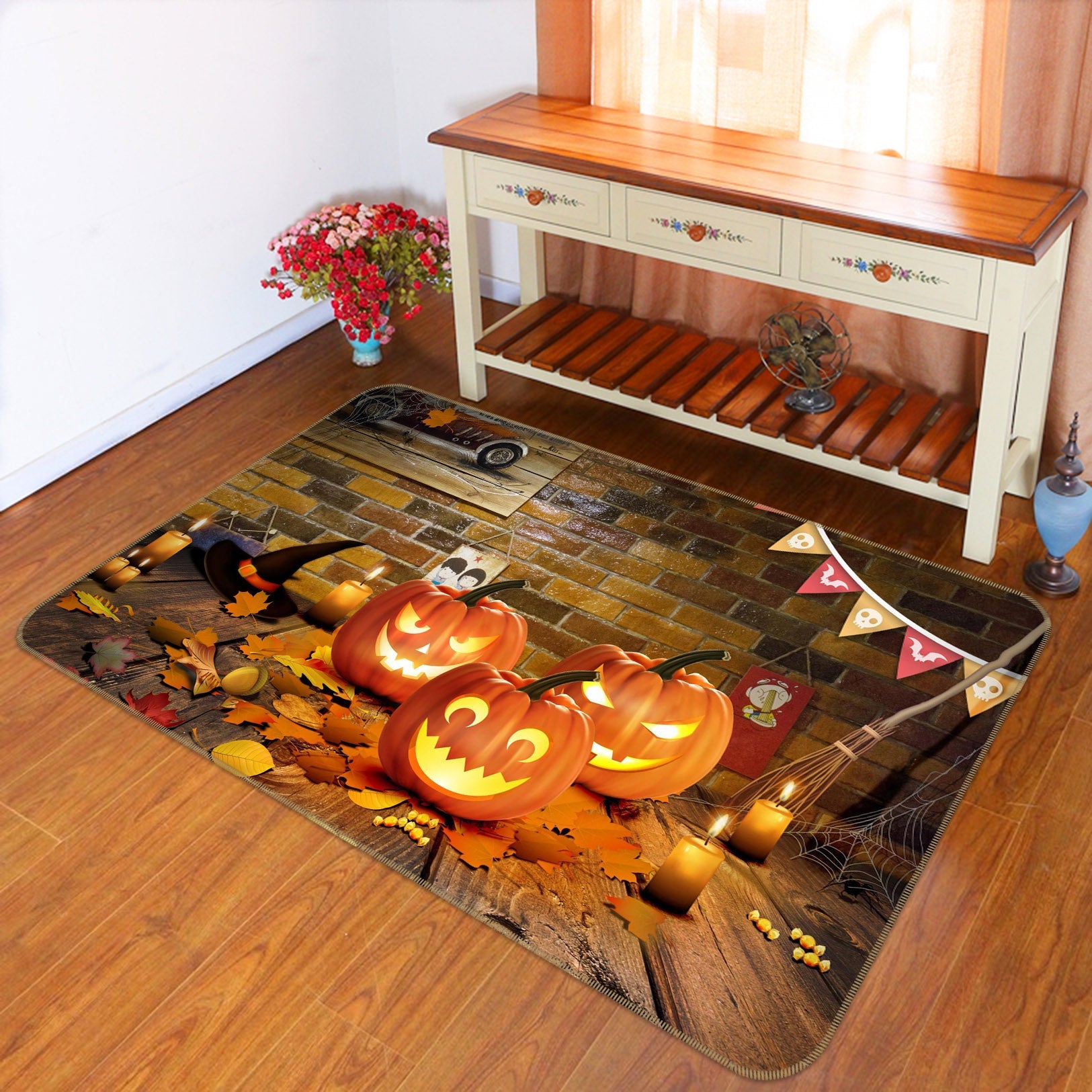 3D Pumpkin Maple Leaf 202 Halloween Non Slip Rug Mat Mat AJ Creativity Home