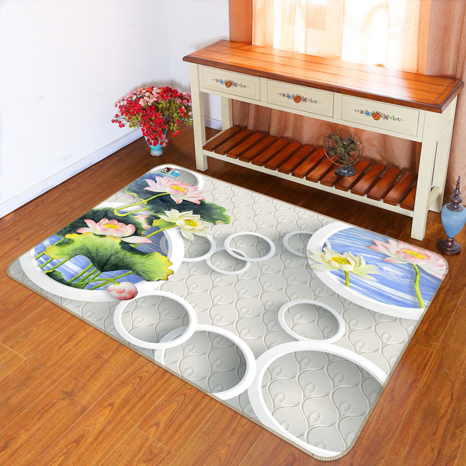 3D Flower Circle 66100 Non Slip Rug Mat
