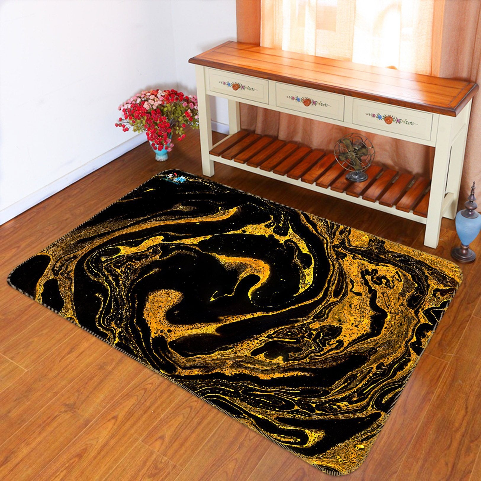 3D Black Gold Vortex 17 Non Slip Rug Mat Mat AJ Creativity Home