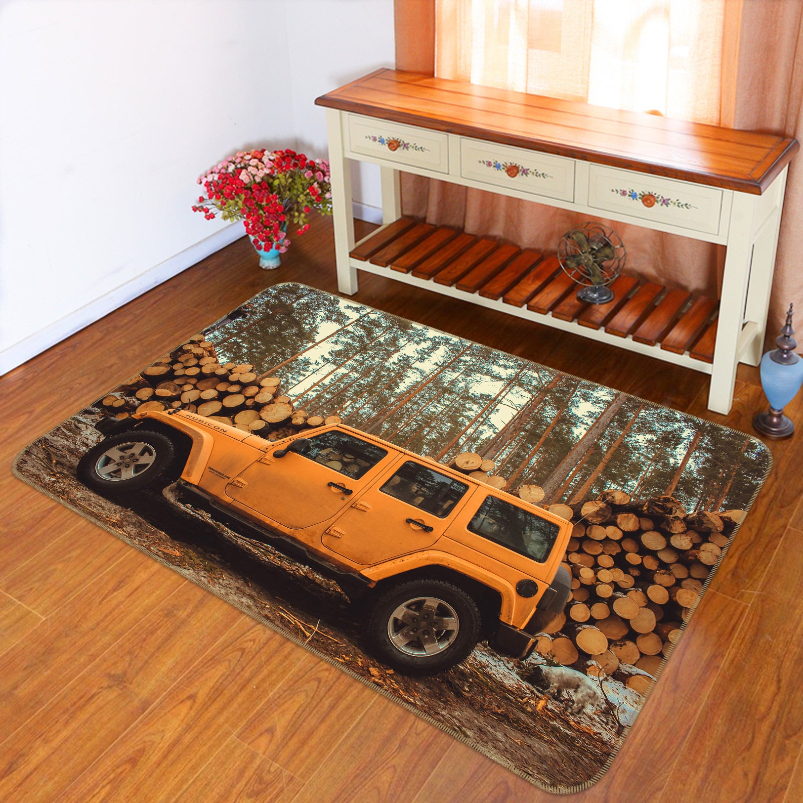 3D Tree Stakes Yellow Car 67226 Vehicle Non Slip Rug Mat