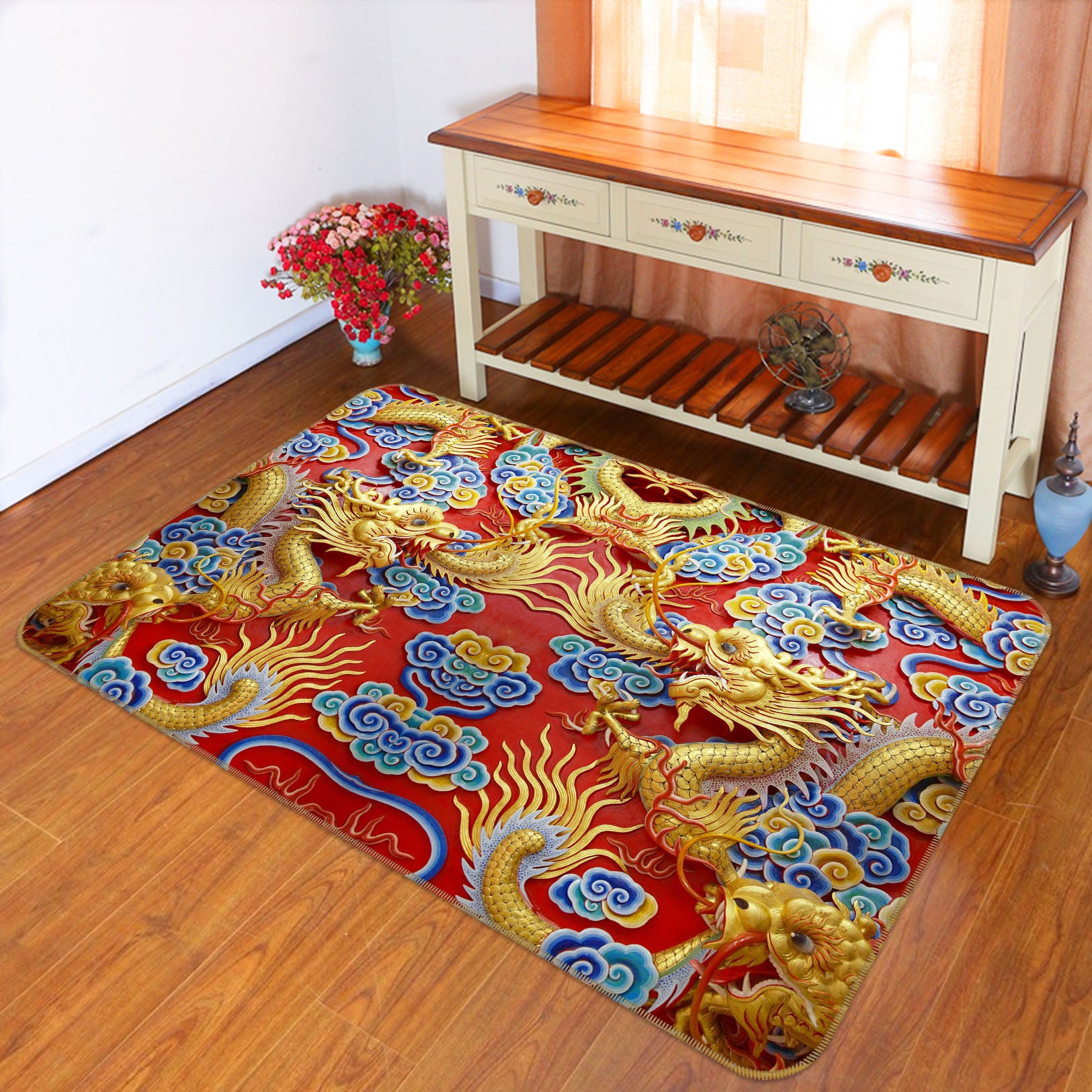 3D Dragon Cloud Pattern 65153 Non Slip Rug Mat