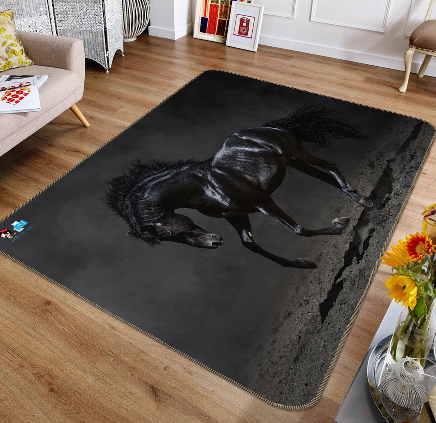 3D Black Horse 240 Non Slip Rug Mat Mat AJ Creativity Home