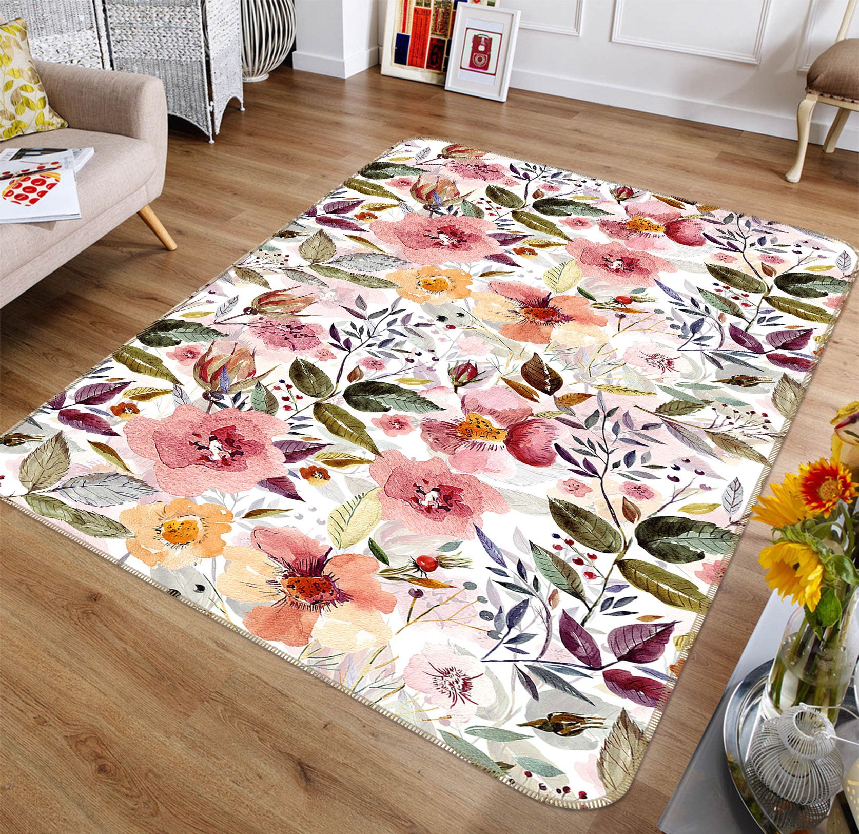 3D Graffiti Flower Leaves 159 Uta Naumann Rug Non Slip Rug Mat