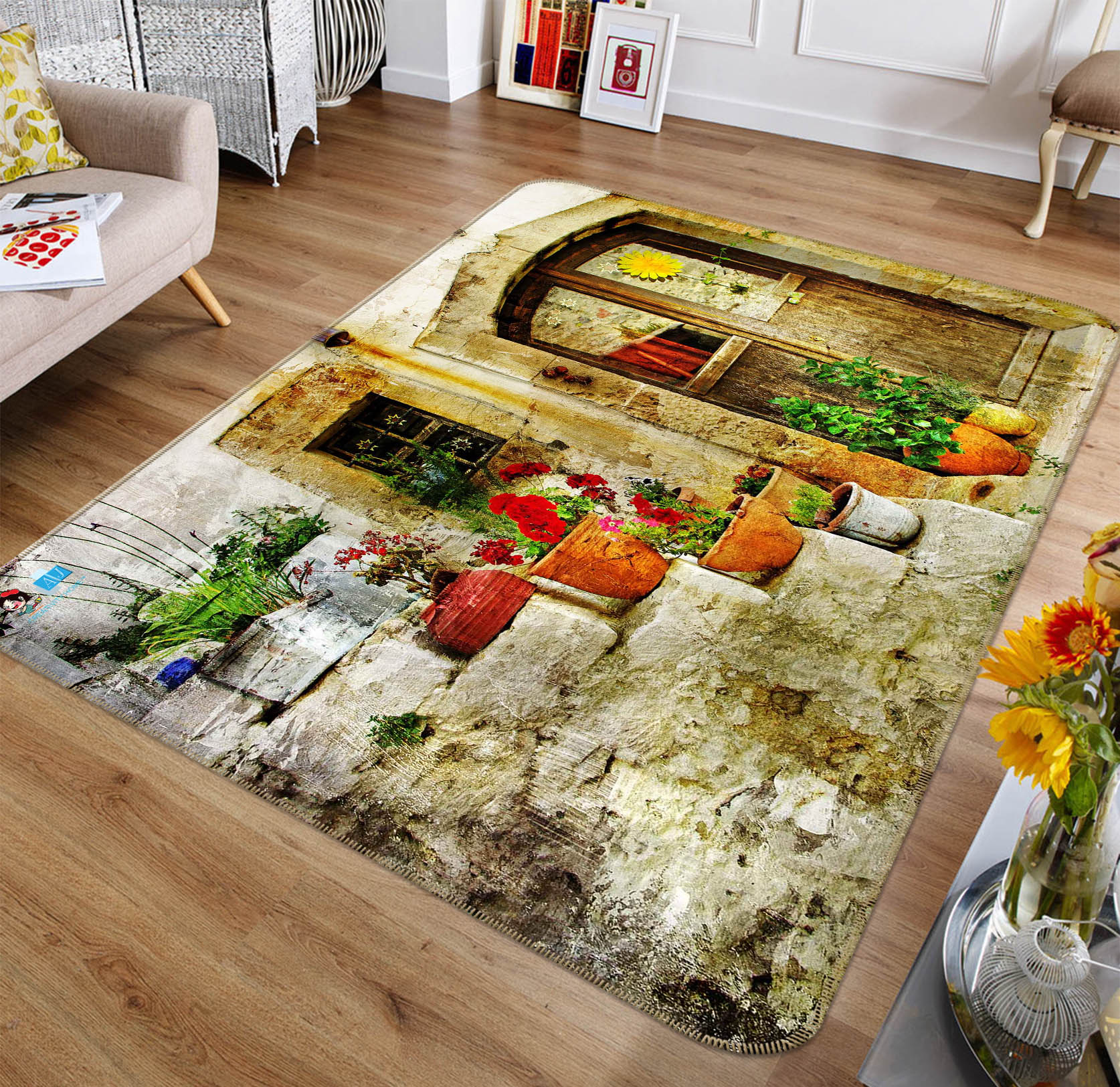 3D Flowerpot Door 66039 Non Slip Rug Mat