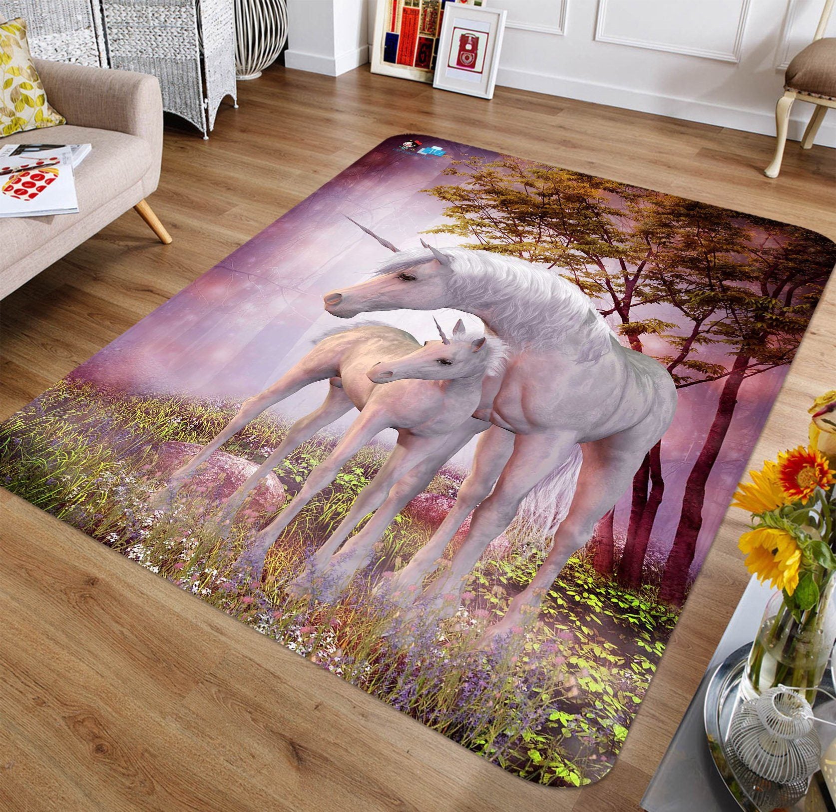 3D Mother And Child Unicorn 100 Non Slip Rug Mat Mat AJ Creativity Home